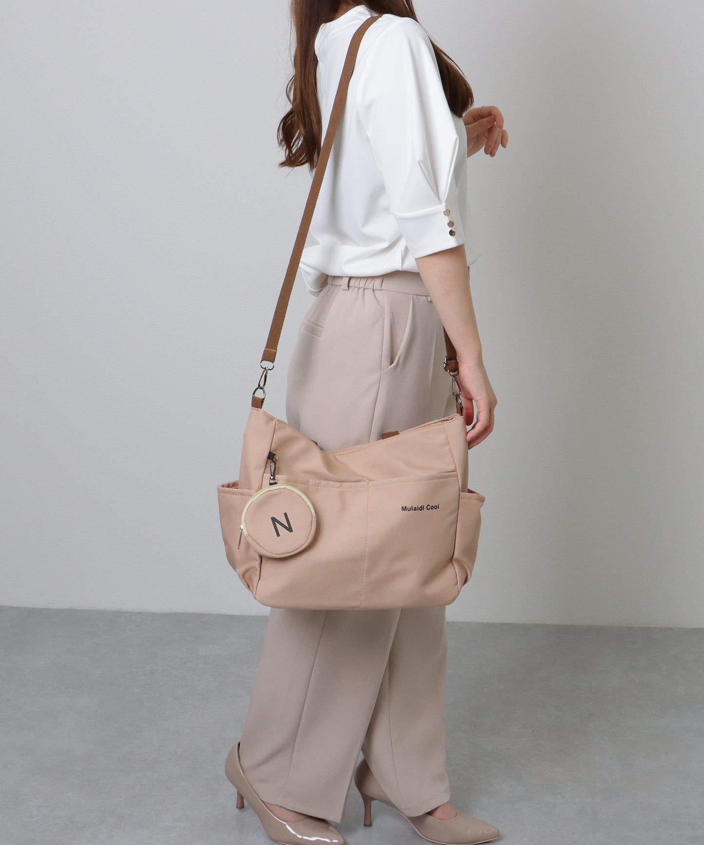 ソリッドカラー 多ポケット 2WAY ビッグ ショルダーバッグ