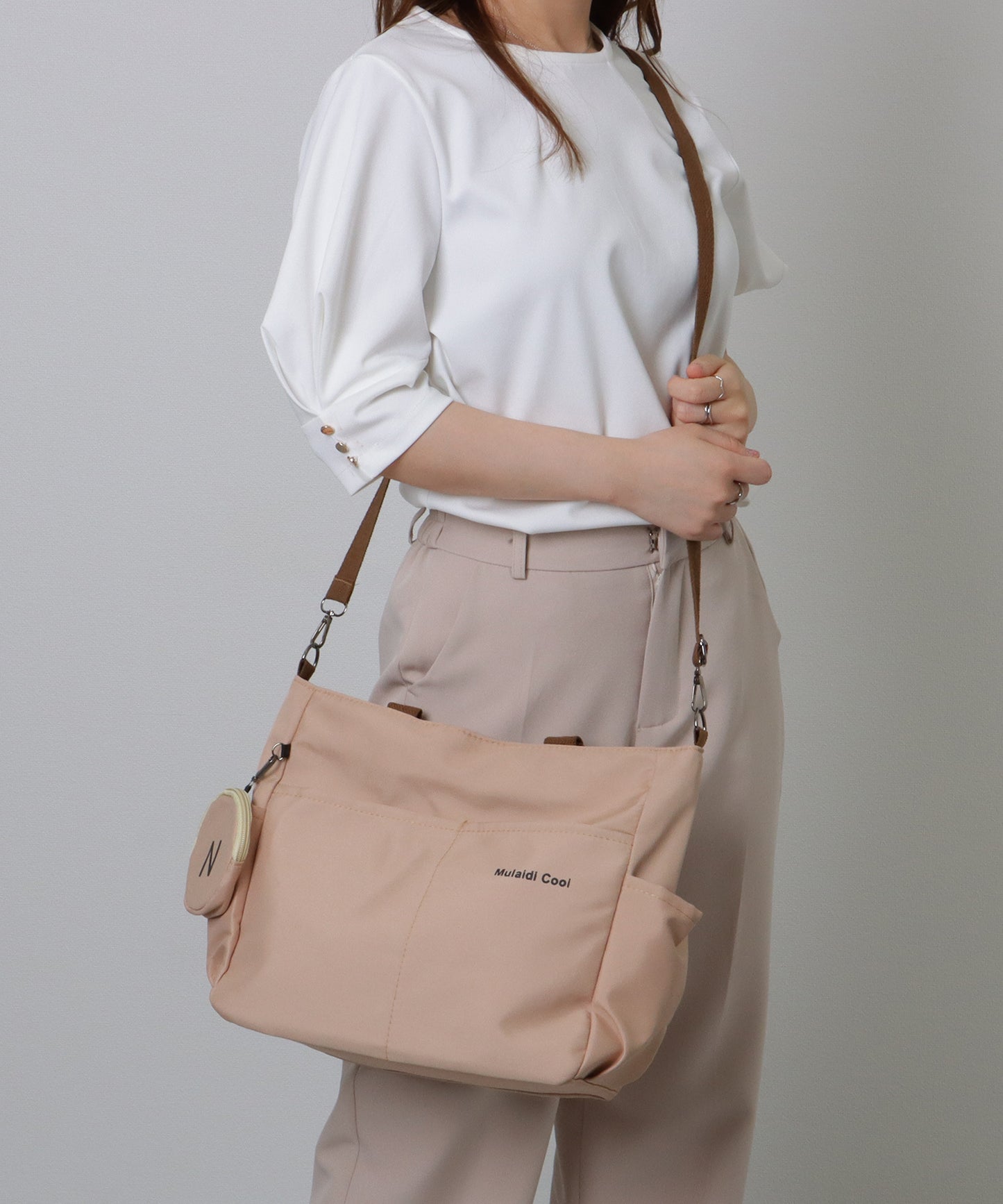 ソリッドカラー 多ポケット 2WAY ビッグ ショルダーバッグ