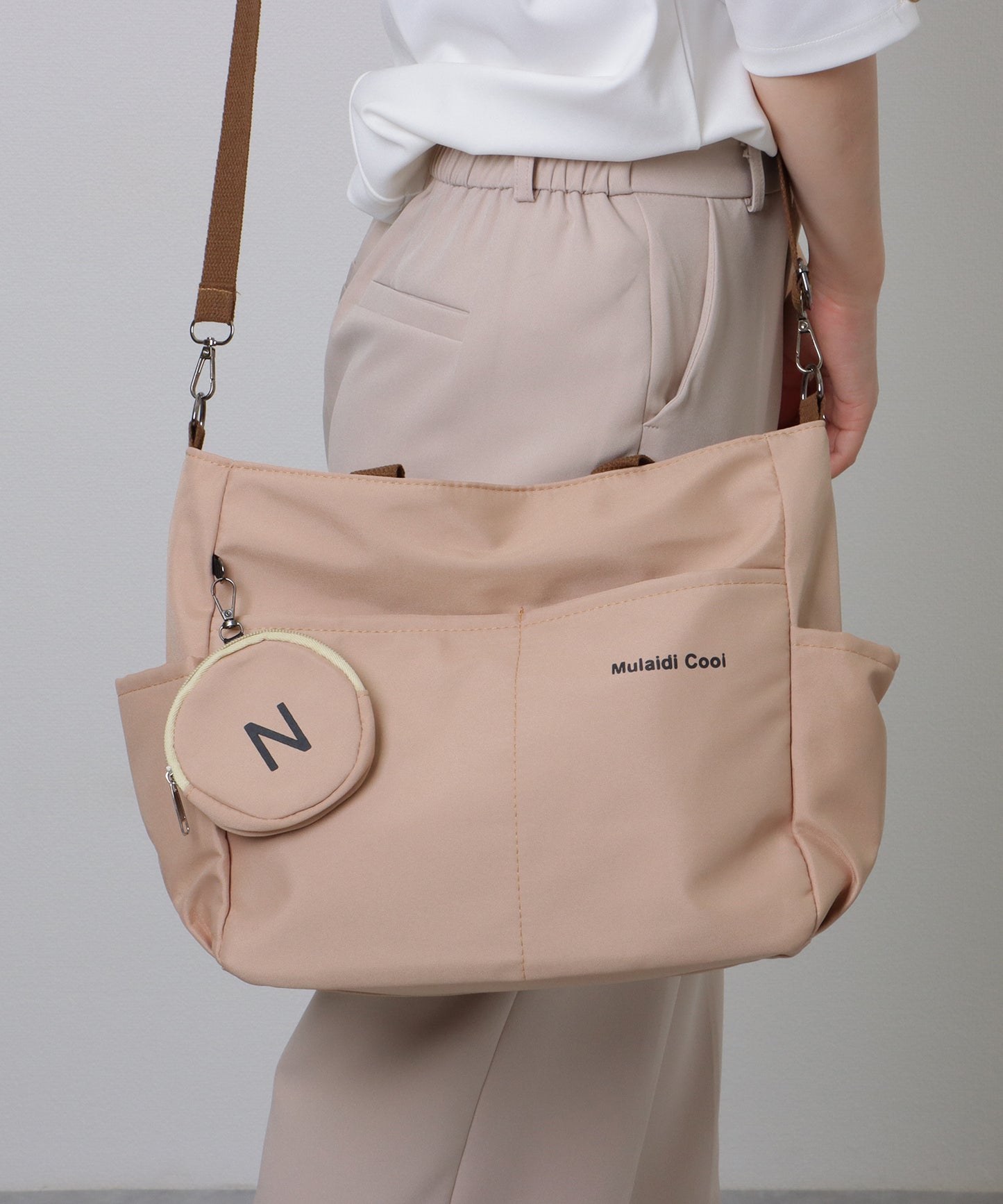 ソリッドカラー 多ポケット 2WAY ビッグ ショルダーバッグ