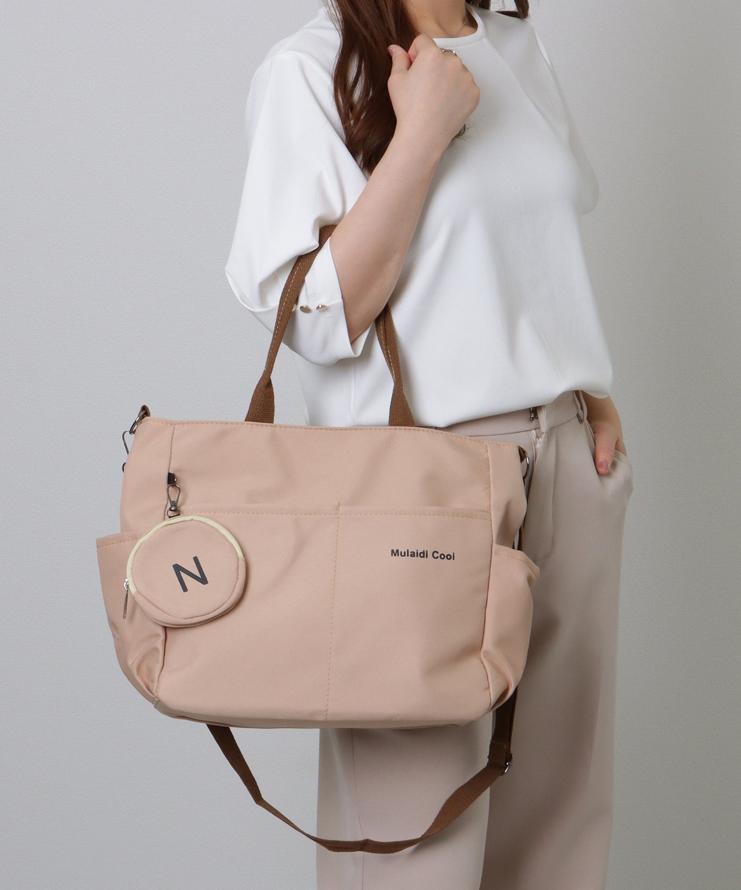 ソリッドカラー 多ポケット 2WAY ビッグ ショルダーバッグ