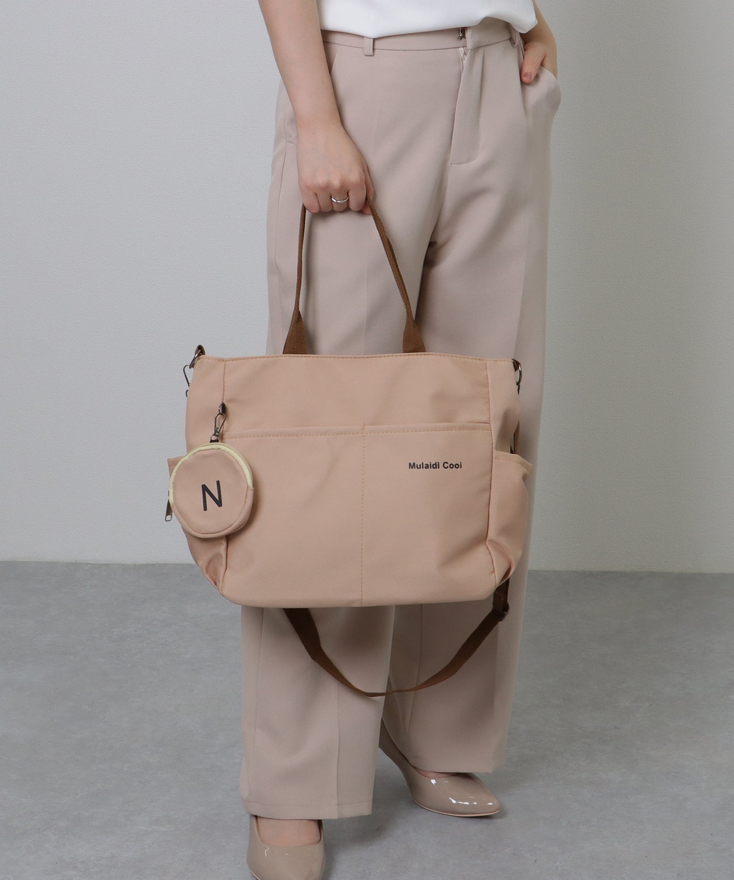 ソリッドカラー 多ポケット 2WAY ビッグ ショルダーバッグ