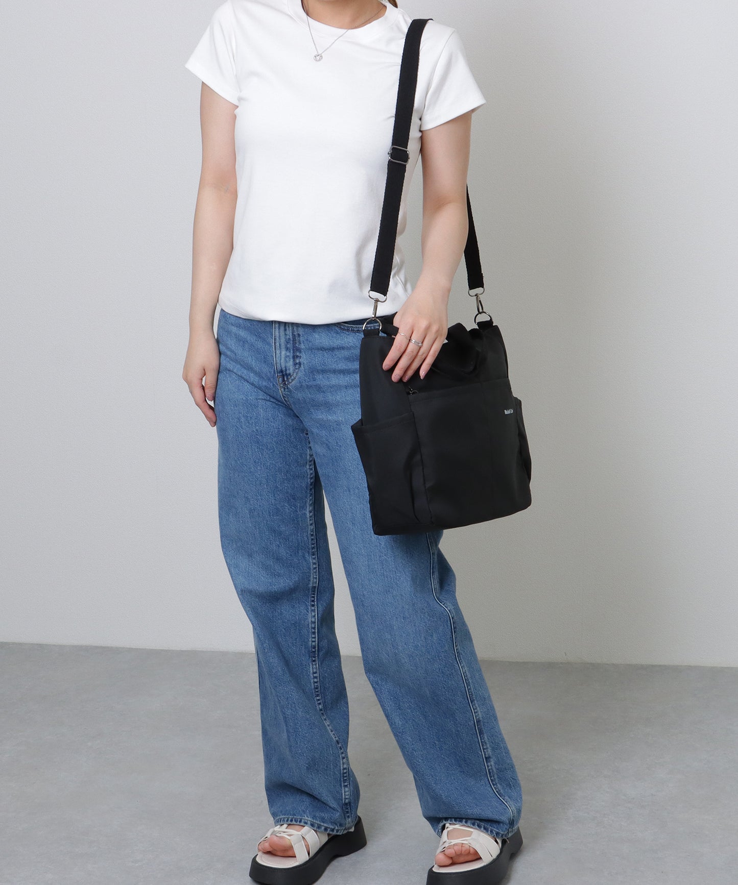 ソリッドカラー 多ポケット 2WAY ビッグ ショルダーバッグ
