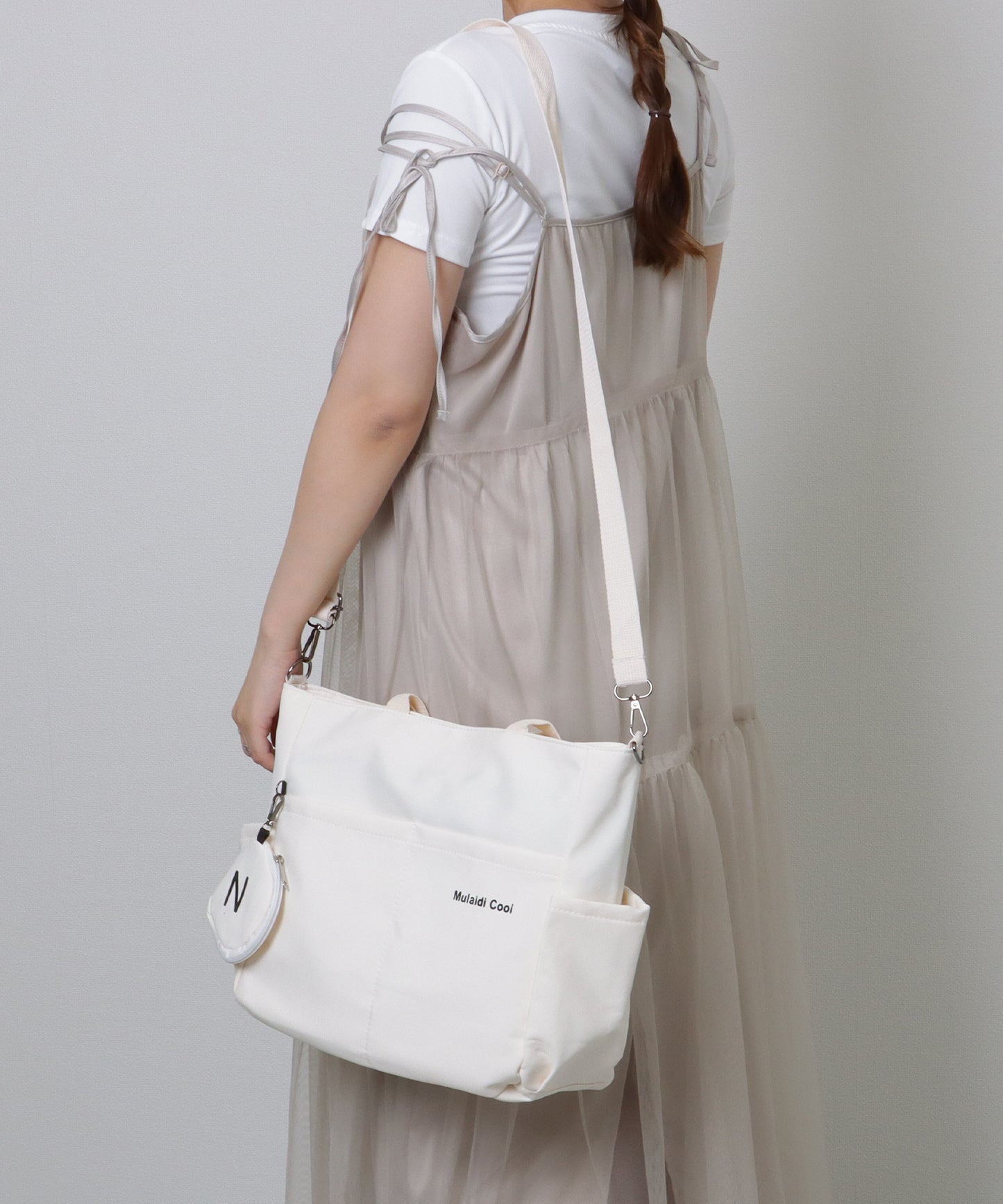 ソリッドカラー 多ポケット 2WAY ビッグ ショルダーバッグ