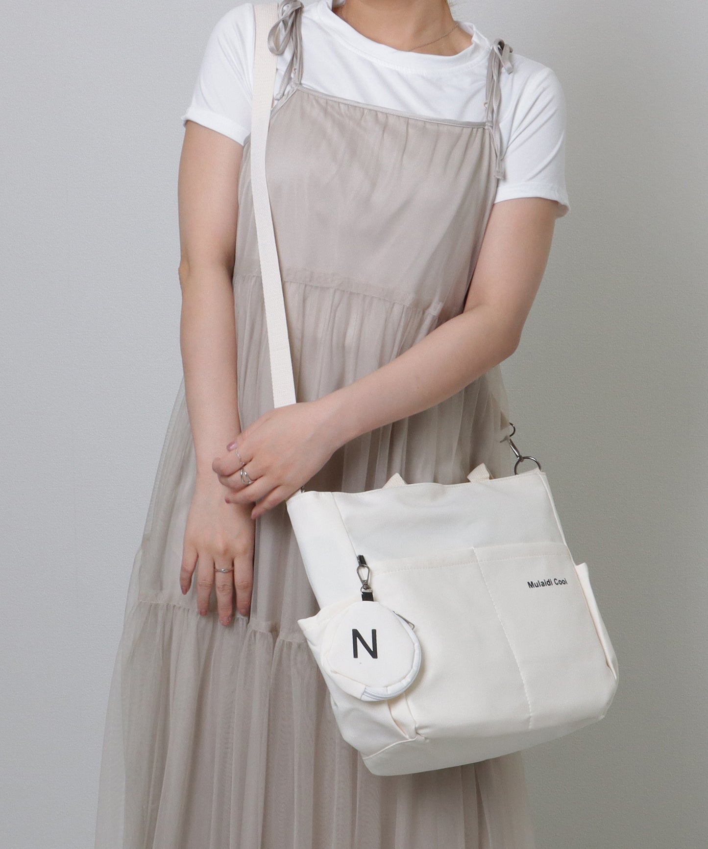 ソリッドカラー 多ポケット 2WAY ビッグ ショルダーバッグ