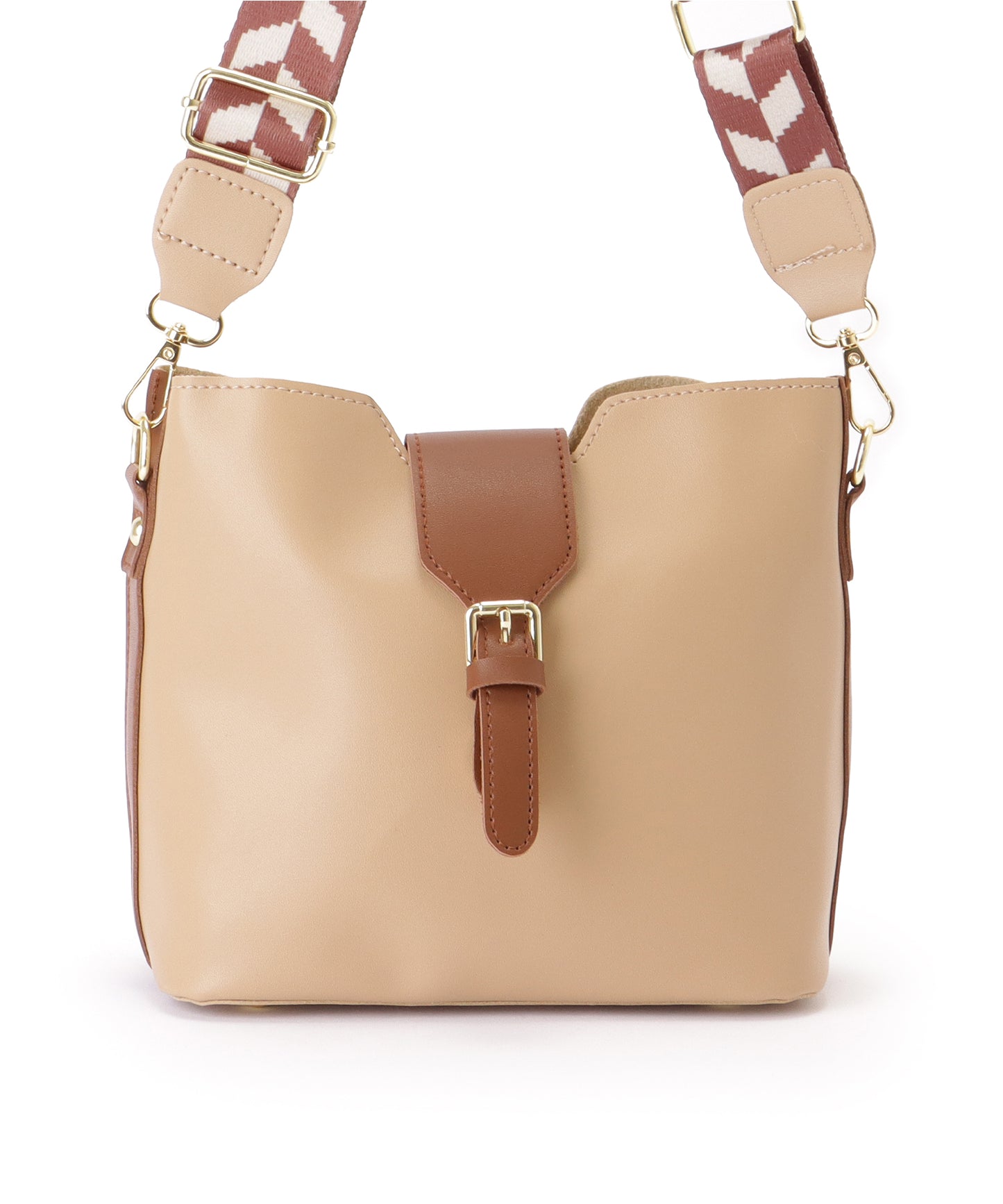 ヘリンボーン ベルト付き スクエア ショルダーバッグ