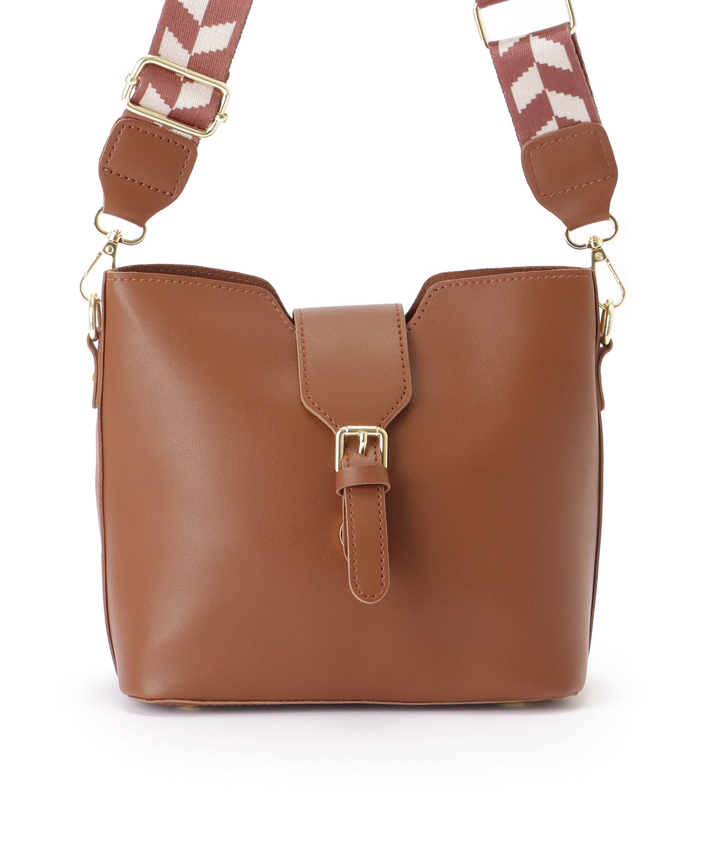 ヘリンボーン ベルト付き スクエア ショルダーバッグ