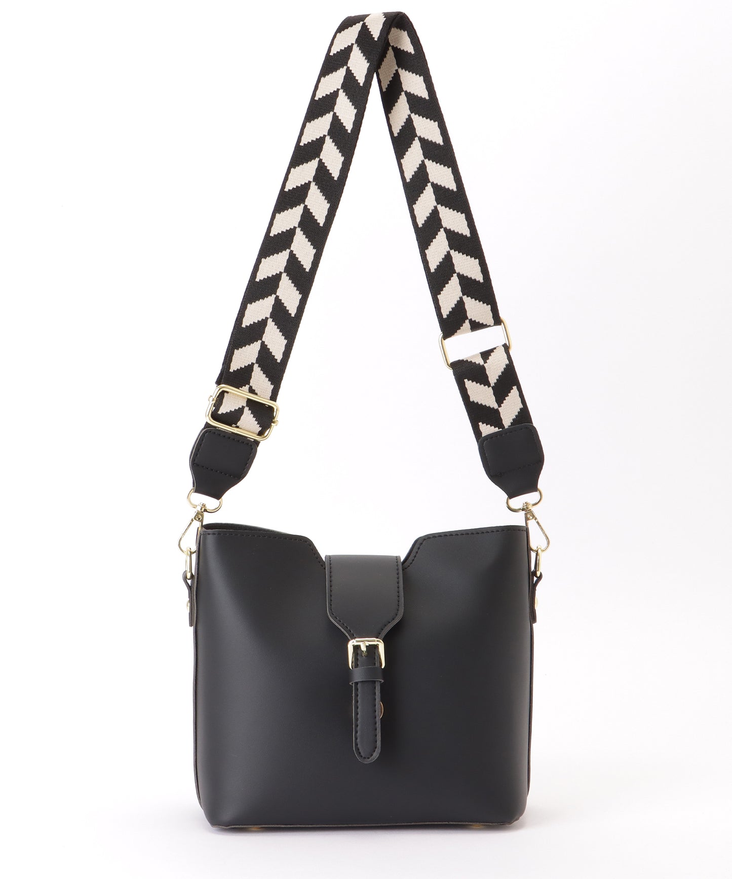 ヘリンボーン ベルト付き スクエア ショルダーバッグ