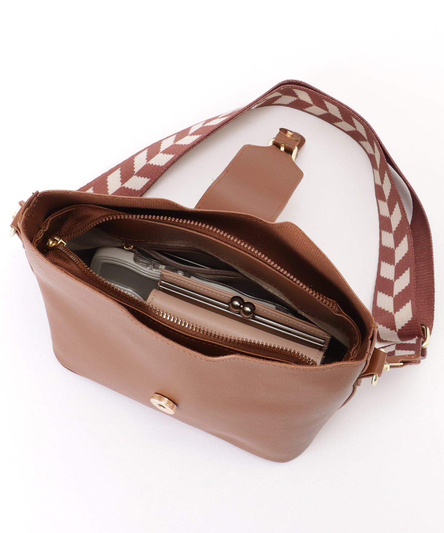 ヘリンボーン ベルト付き スクエア ショルダーバッグ