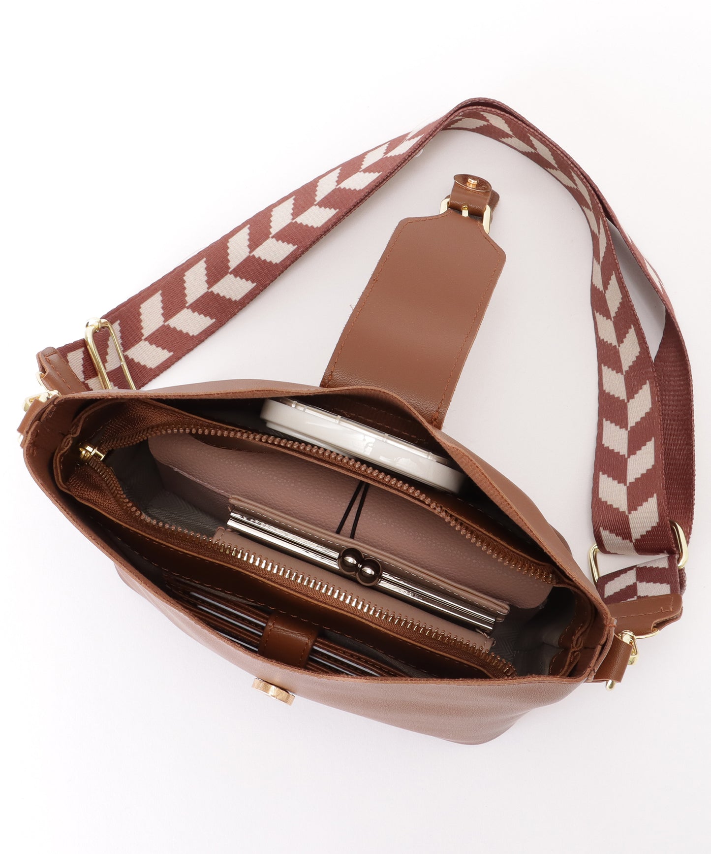 ヘリンボーン ベルト付き スクエア ショルダーバッグ