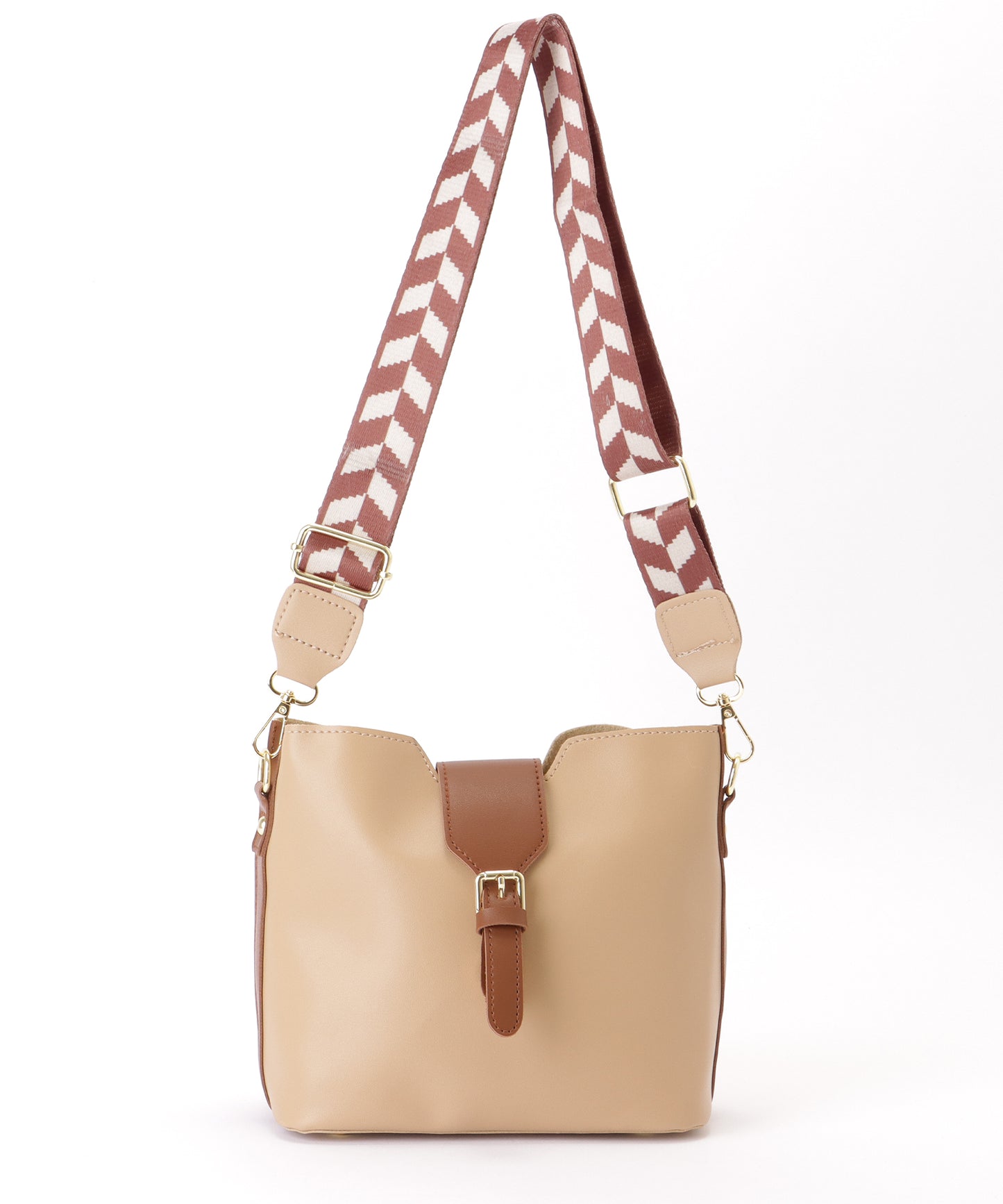 ヘリンボーン ベルト付き スクエア ショルダーバッグ