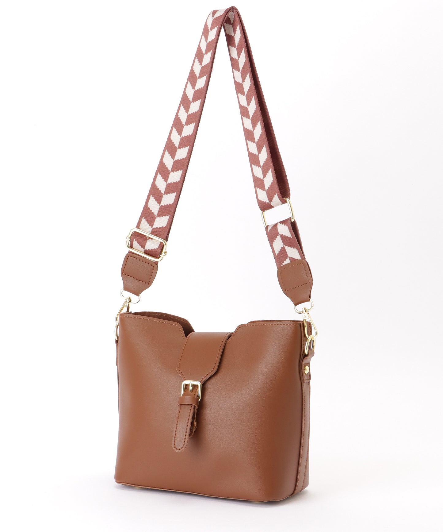 ヘリンボーン ベルト付き スクエア ショルダーバッグ