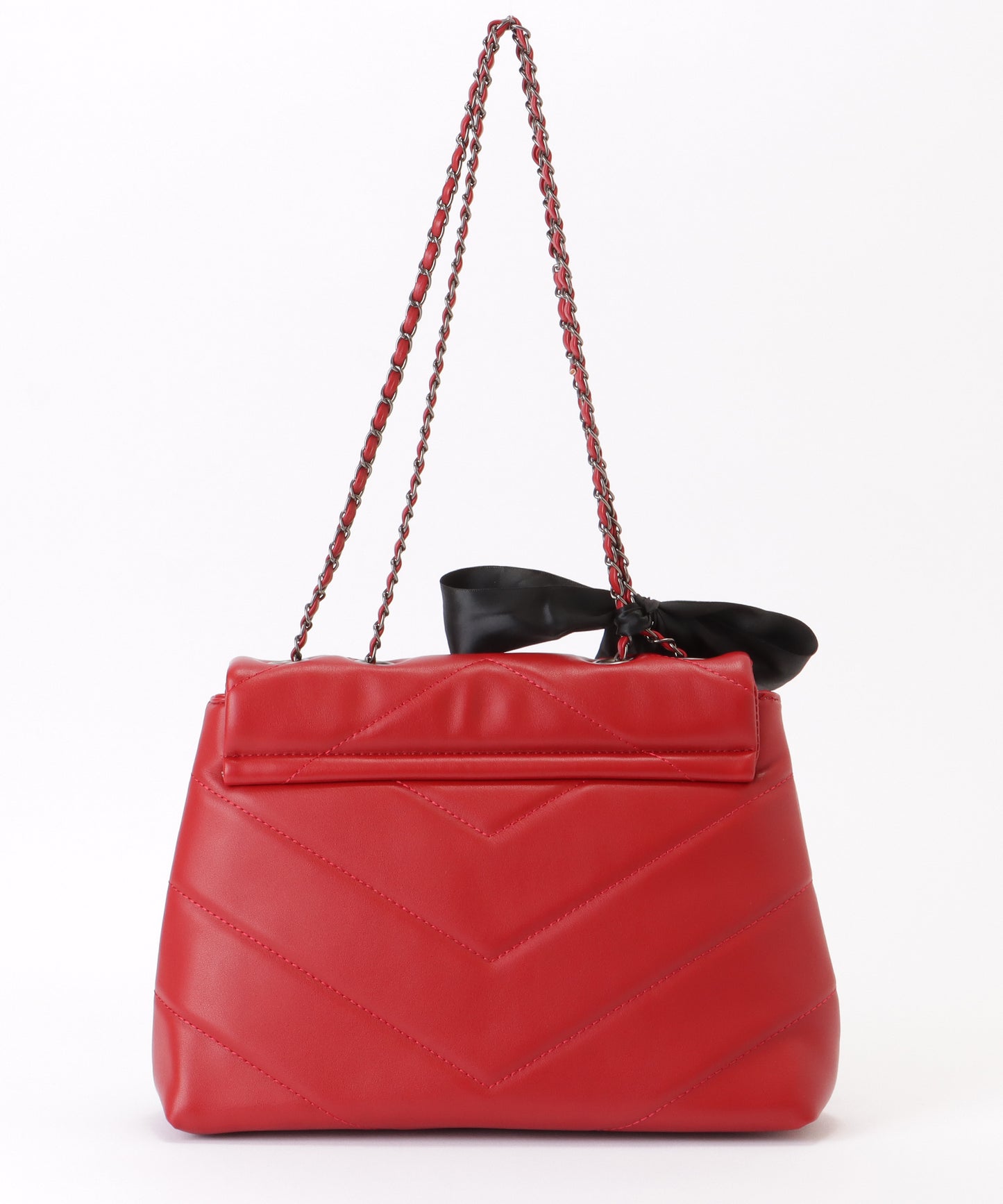 リボン付き Vステッチ スクエア チェーン ショルダーバッグ