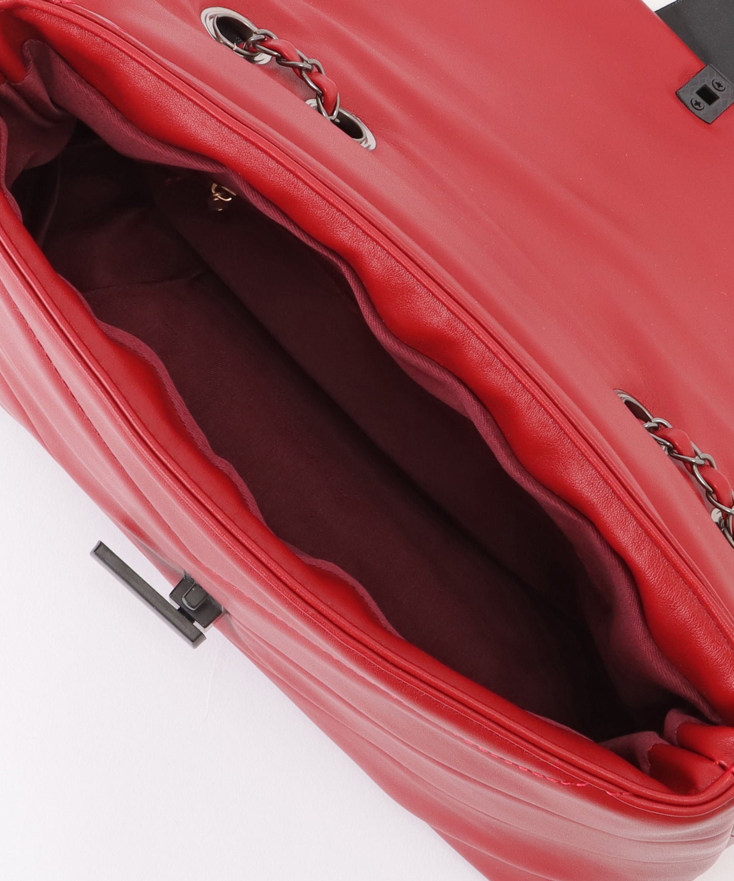 リボン付き Vステッチ スクエア チェーン ショルダーバッグ