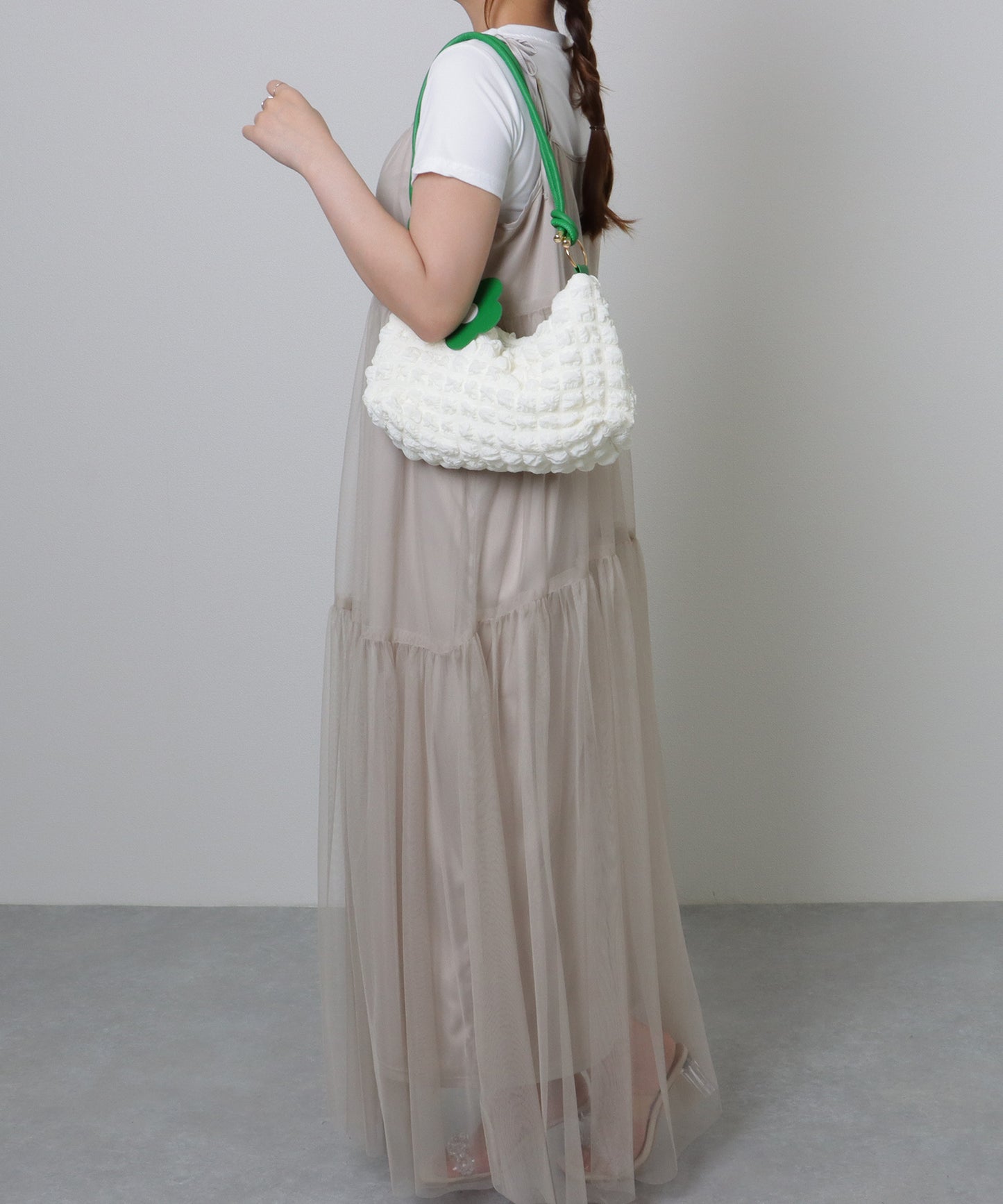 フラワー チャーム付き バイカラー ぽこぽこ 2WAY ショルダーバッグ
