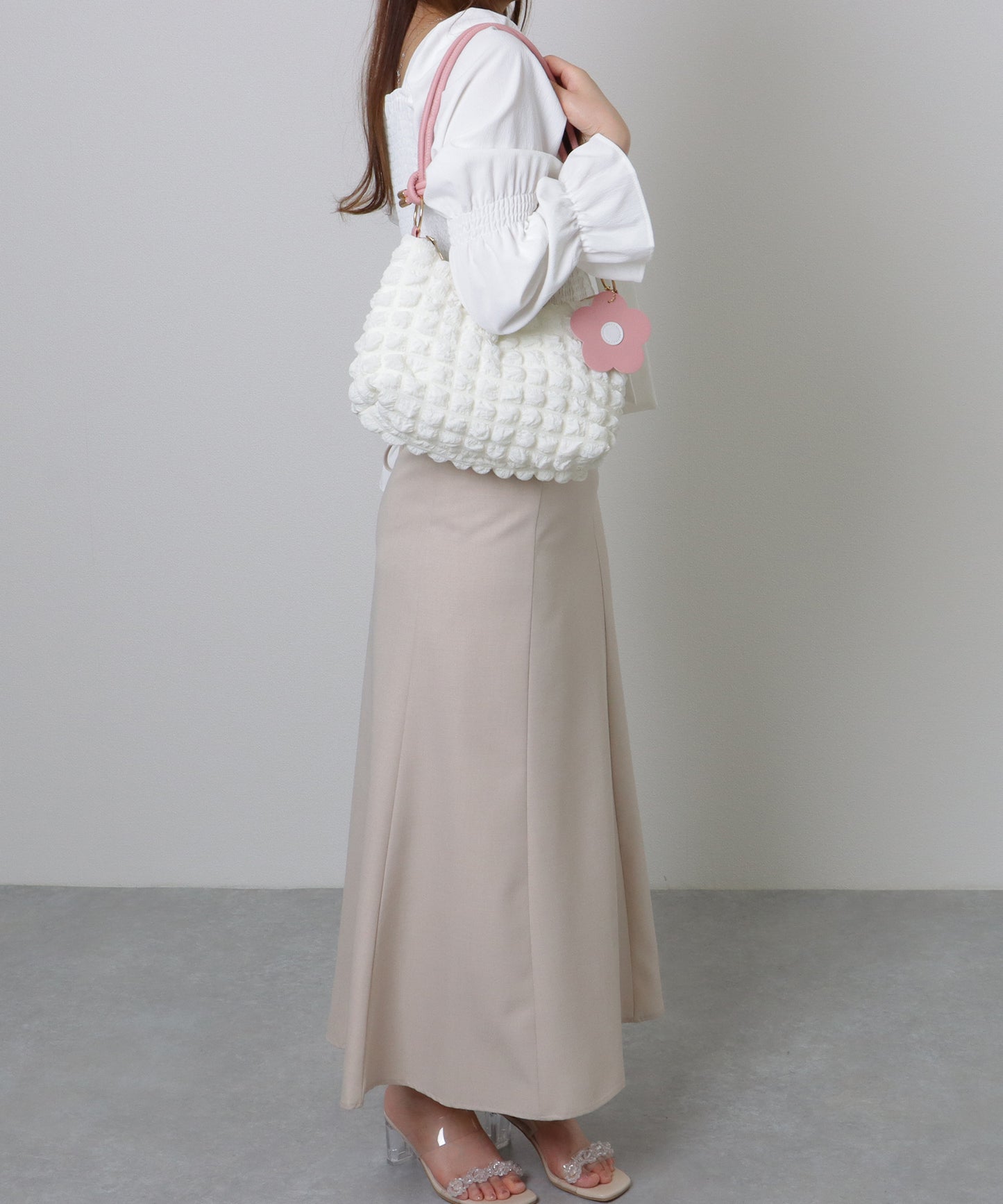 フラワー チャーム付き バイカラー ぽこぽこ 2WAY ショルダーバッグ
