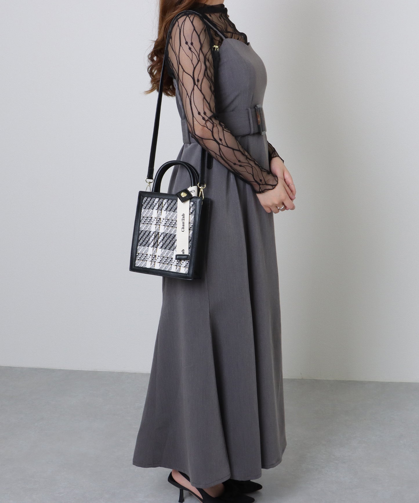 チェック柄 2WAY スクエア コンパクト ショルダーバッグ