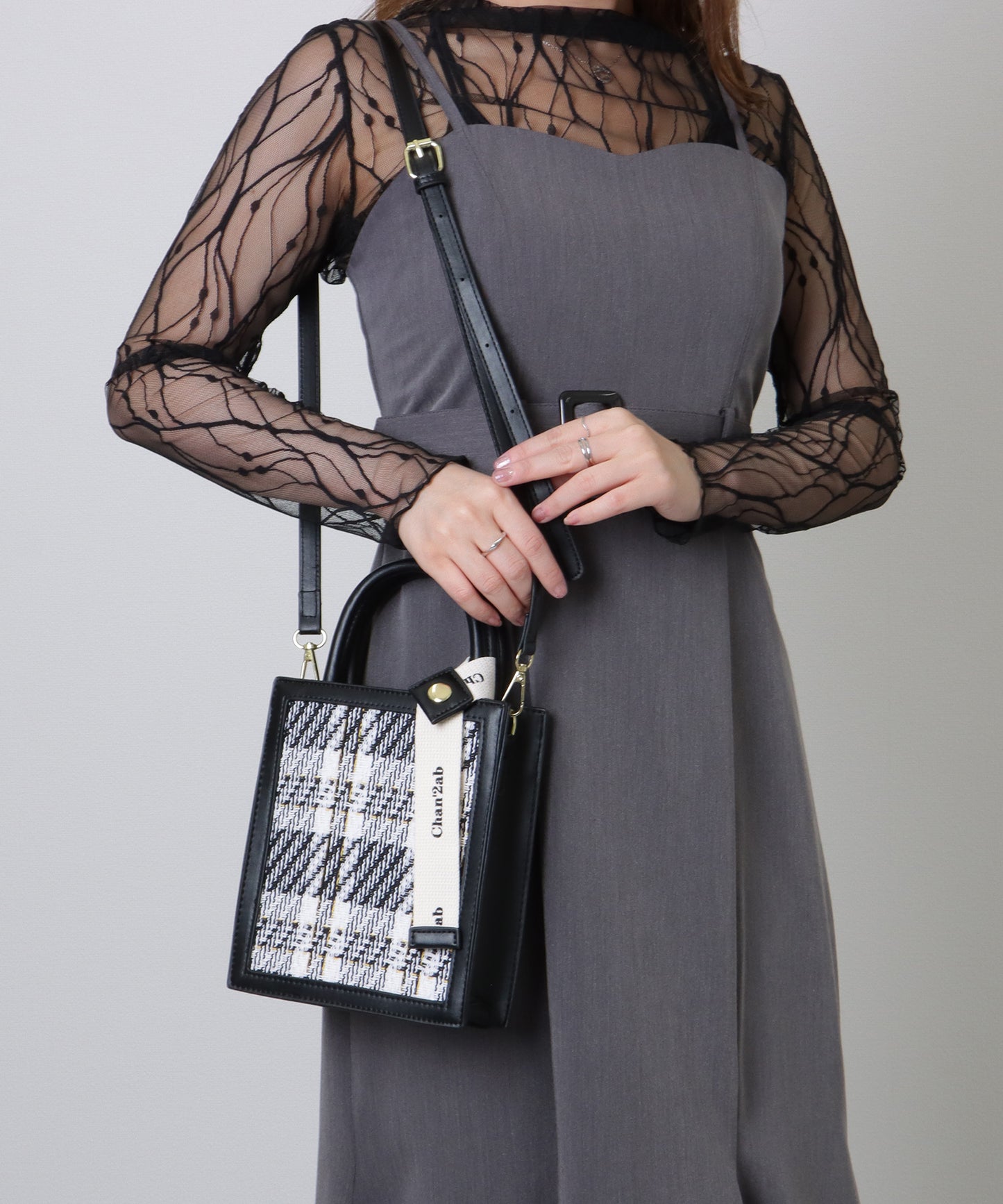 チェック柄 2WAY スクエア コンパクト ショルダーバッグ