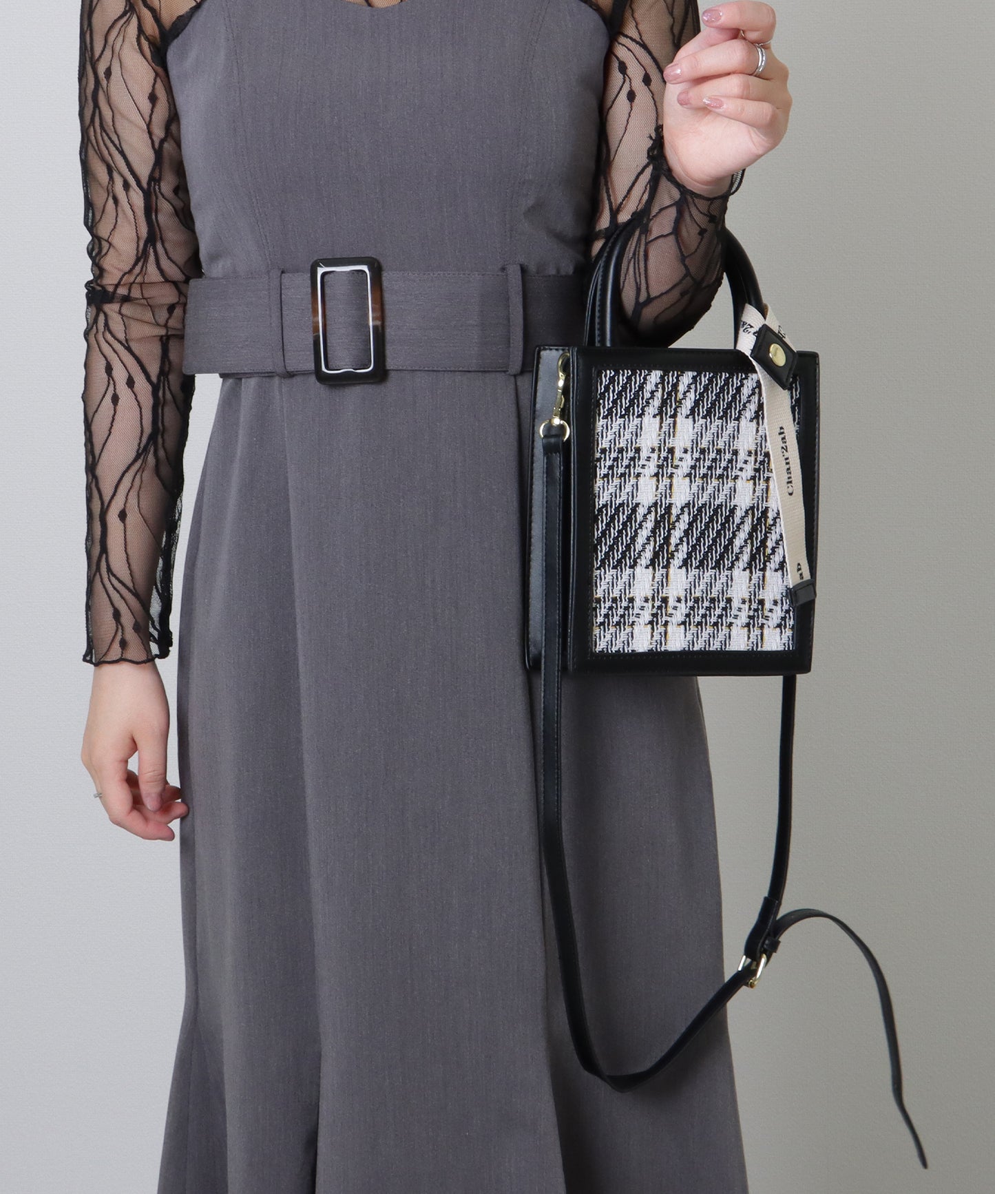 チェック柄 2WAY スクエア コンパクト ショルダーバッグ