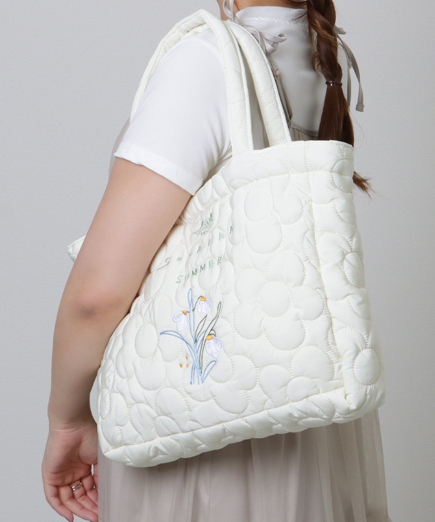 ボタニカル刺繍 フラワー ステッチ ソフト トートバッグ