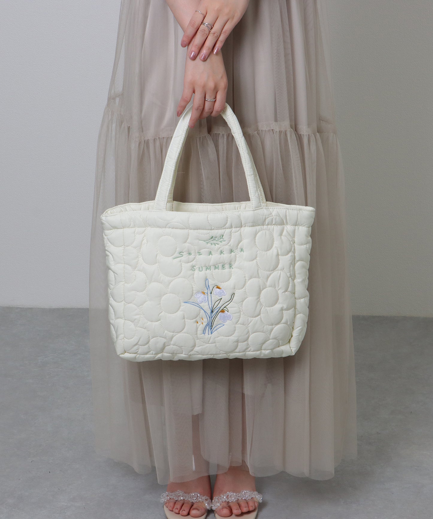 ボタニカル刺繍 フラワー ステッチ ソフト トートバッグ