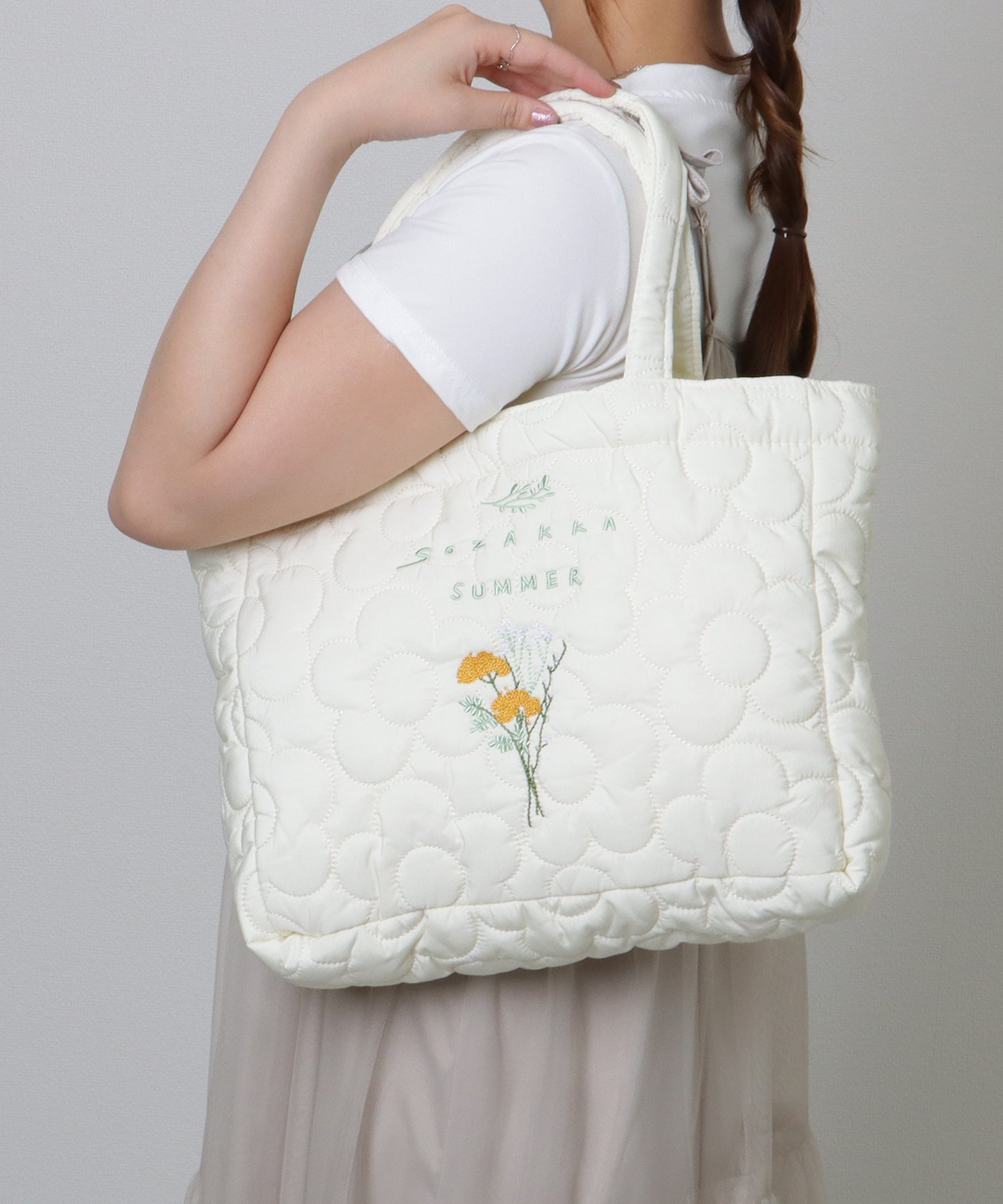 ボタニカル刺繍 フラワー ステッチ ソフト トートバッグ