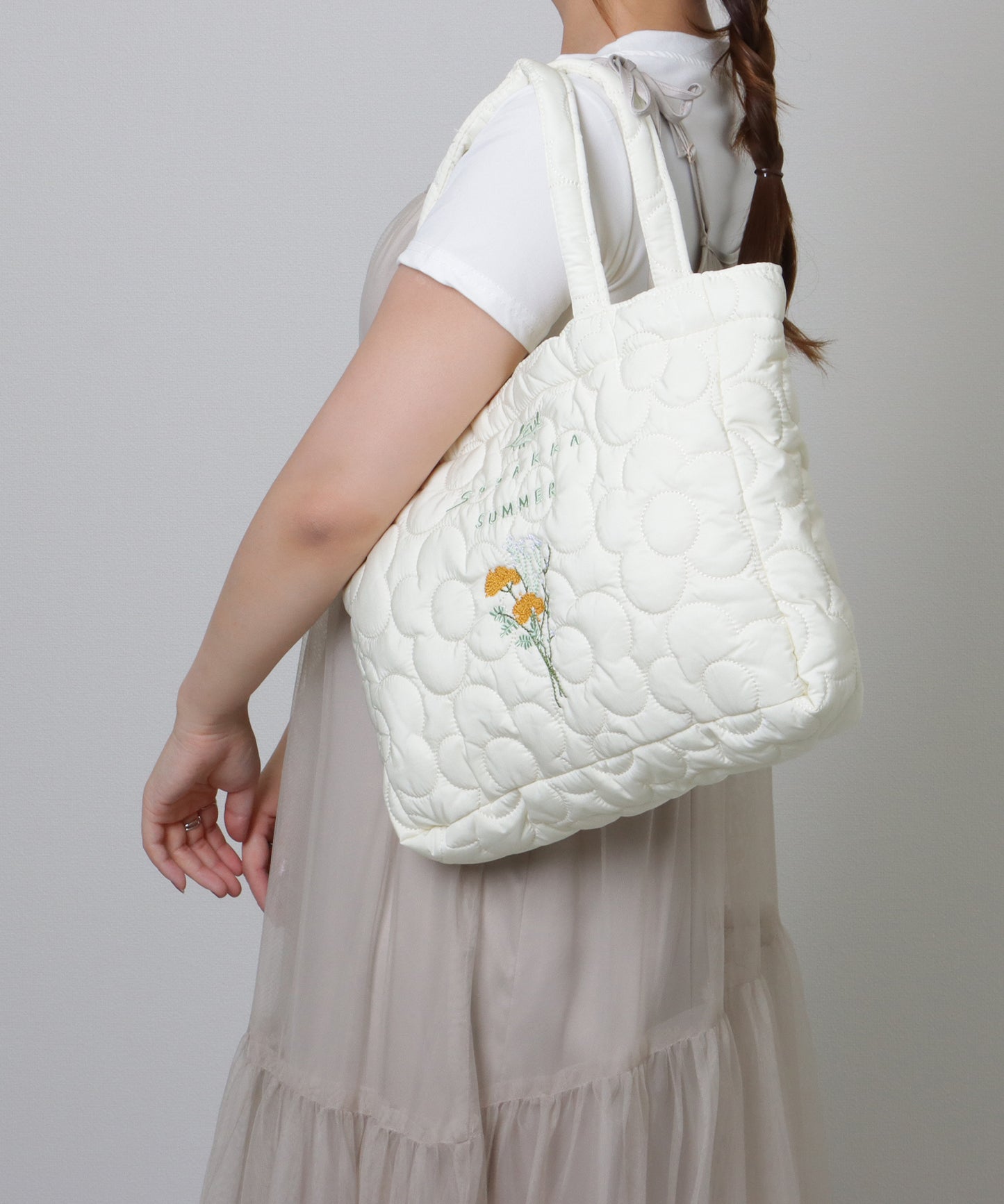 ボタニカル刺繍 フラワー ステッチ ソフト トートバッグ