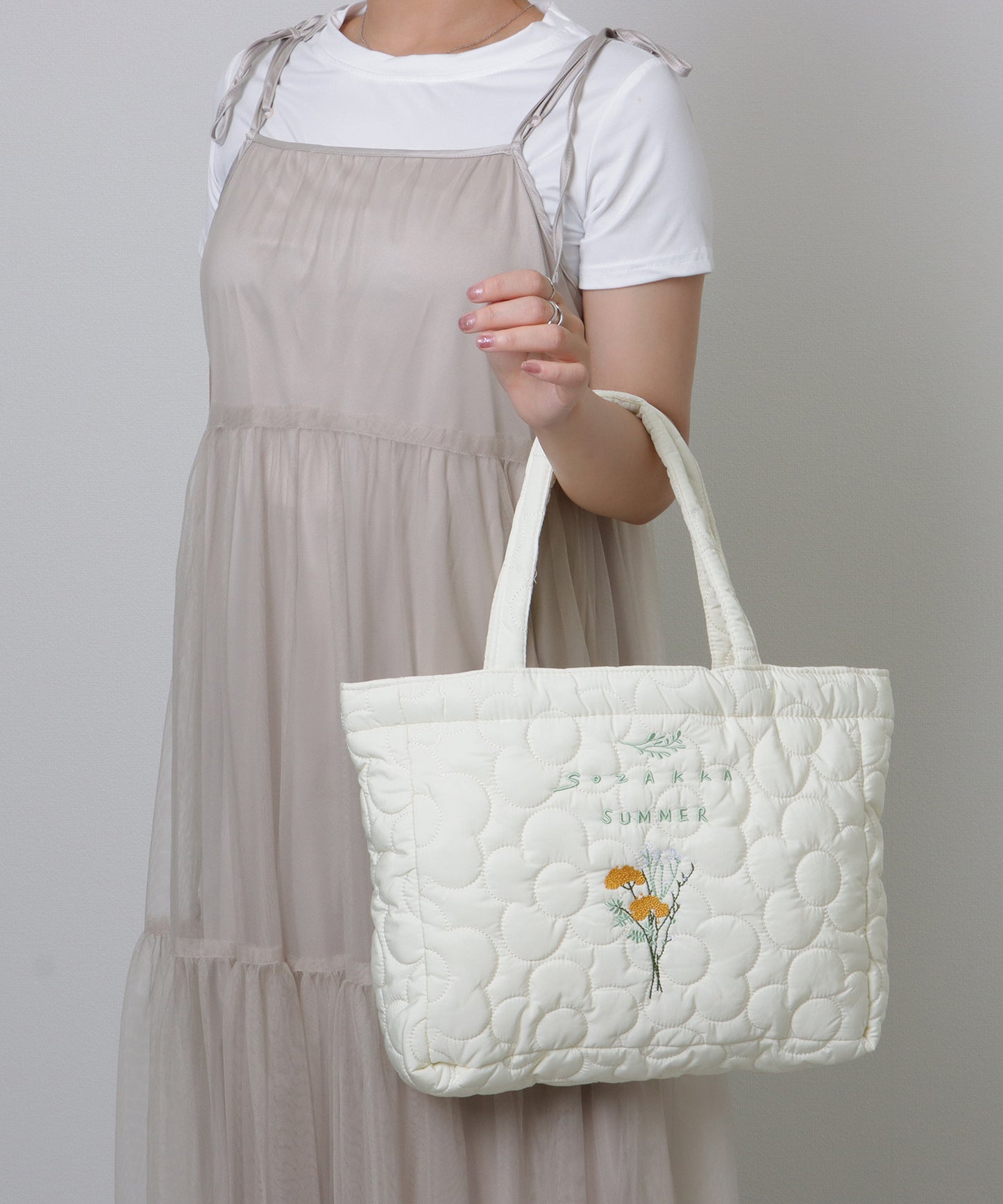 ボタニカル刺繍 フラワー ステッチ ソフト トートバッグ