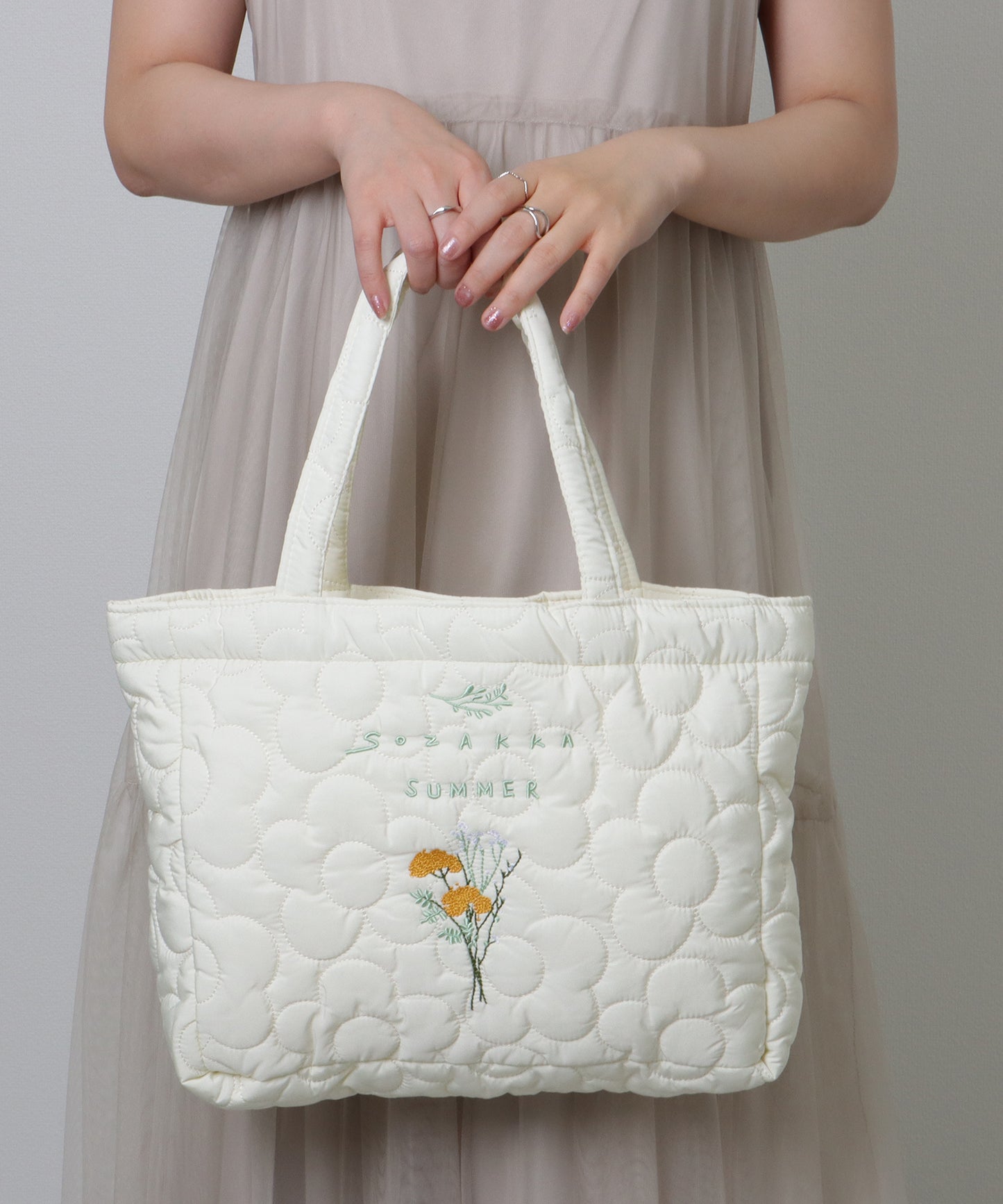 ボタニカル刺繍 フラワー ステッチ ソフト トートバッグ