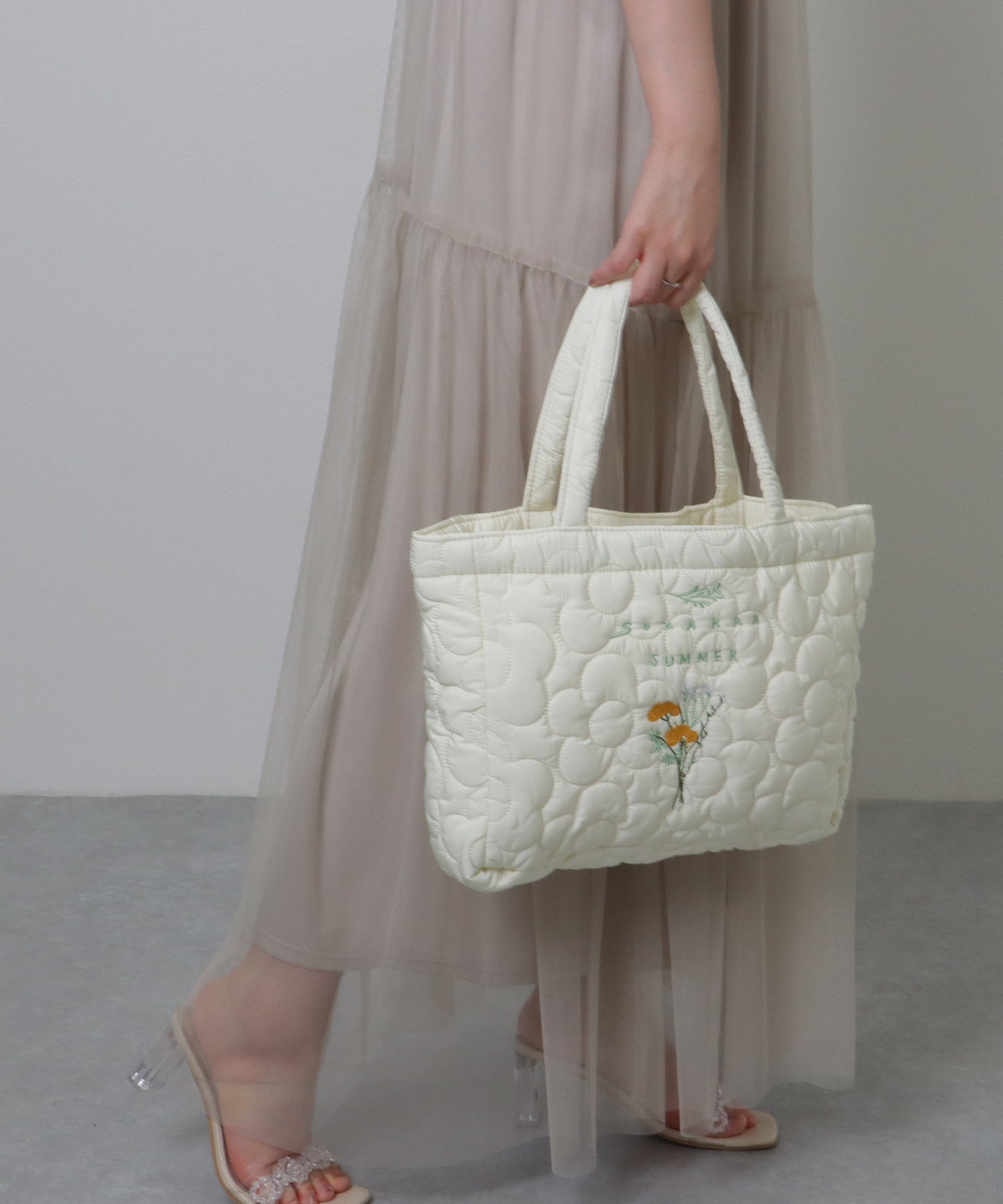 ボタニカル刺繍 フラワー ステッチ ソフト トートバッグ
