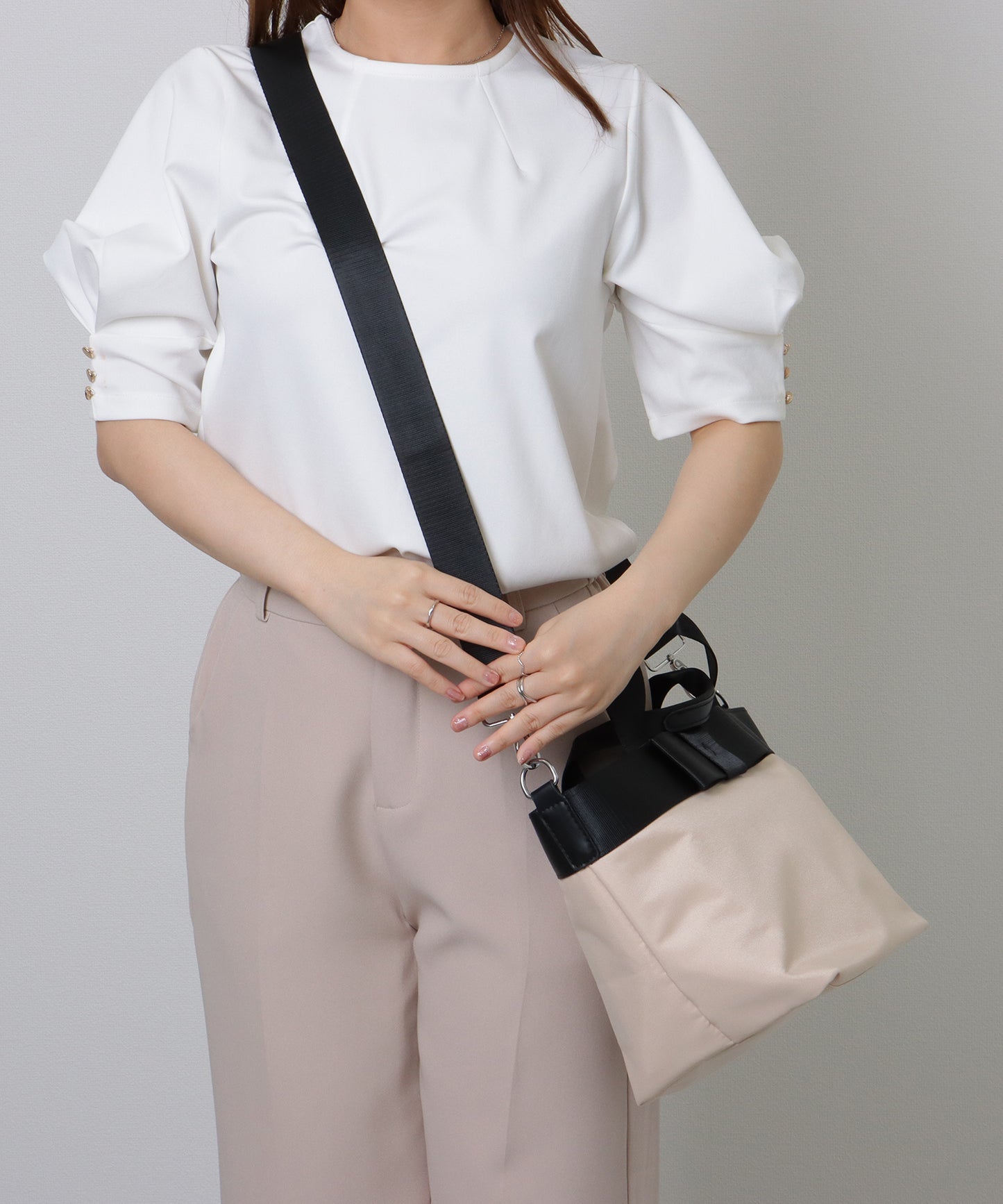 2WAY リボン付き 配色 ランチ トートバッグ