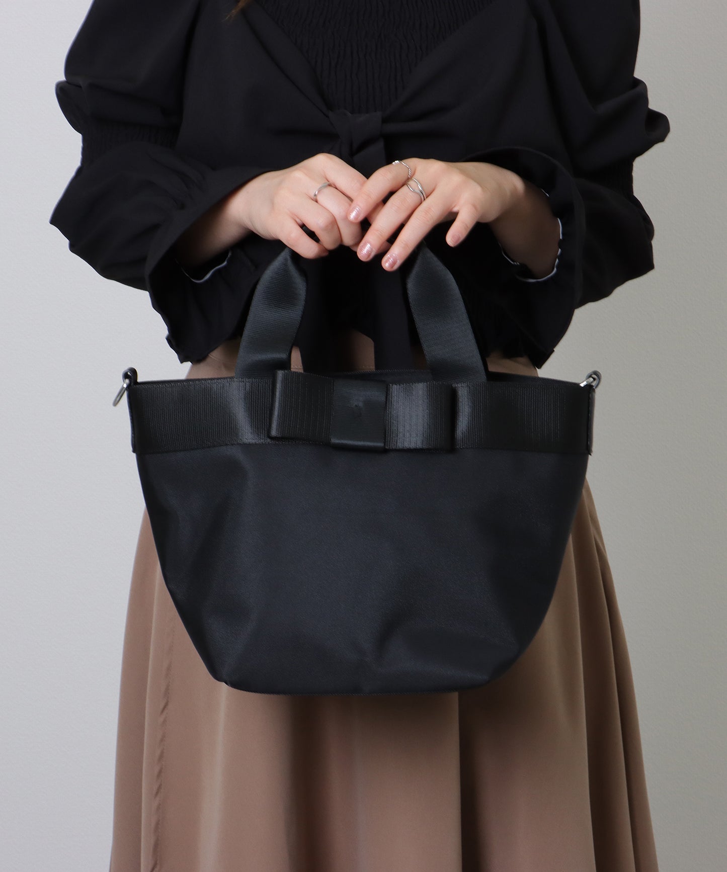 2WAY リボン付き 配色 ランチ トートバッグ