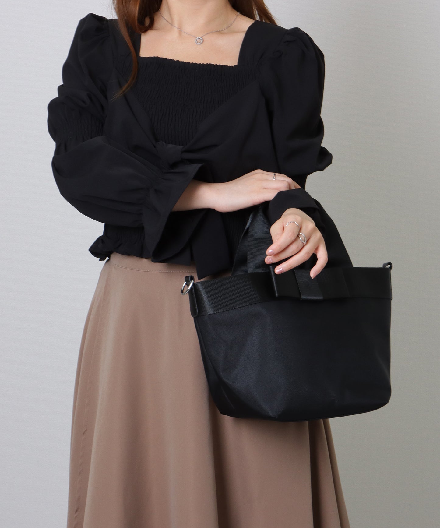 2WAY リボン付き 配色 ランチ トートバッグ