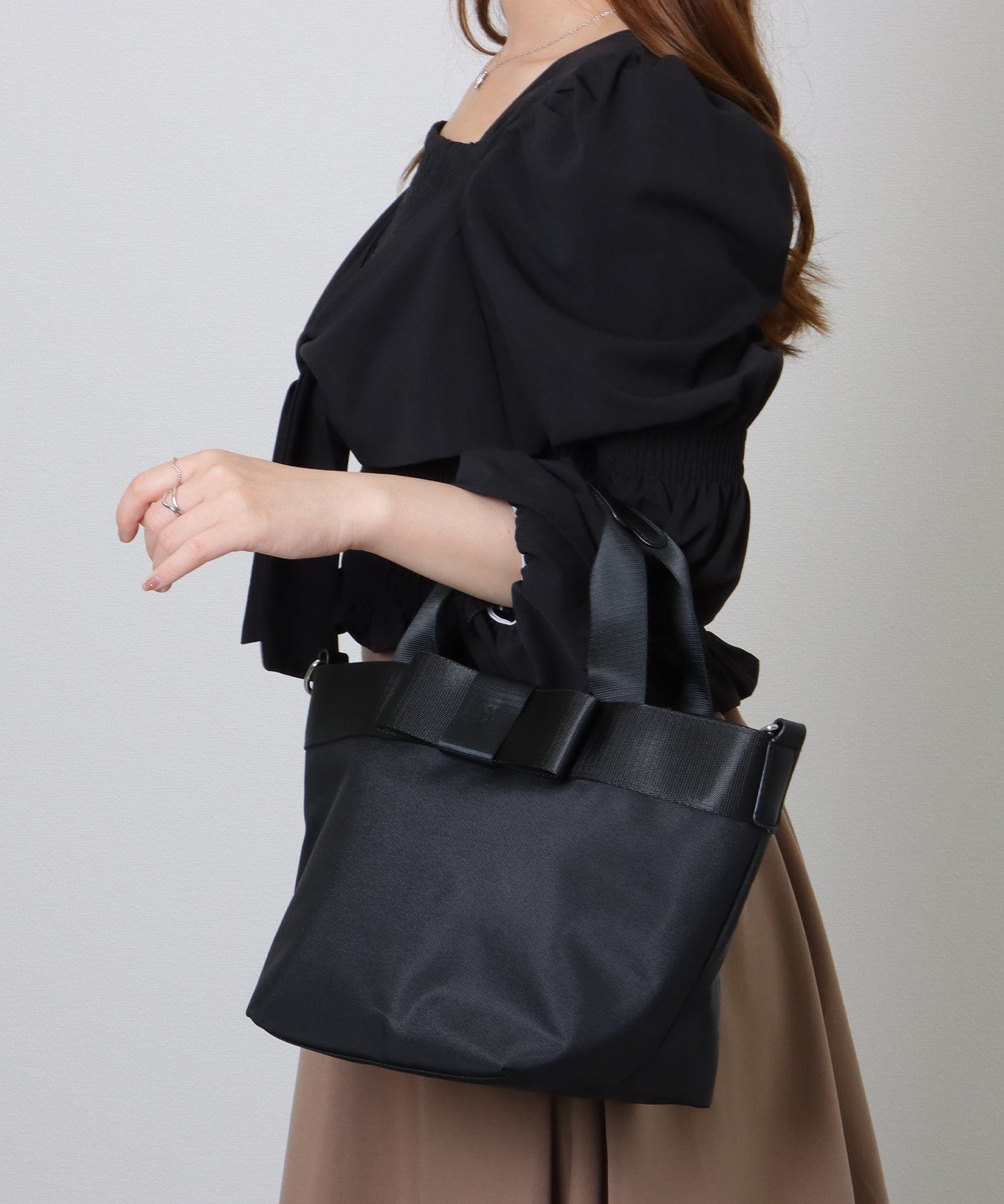 2WAY リボン付き 配色 ランチ トートバッグ