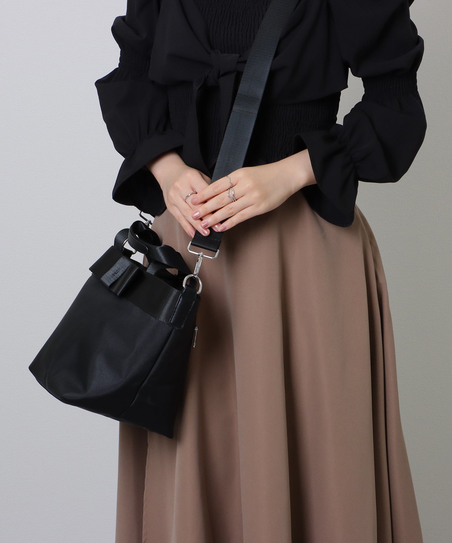 2WAY リボン付き 配色 ランチ トートバッグ