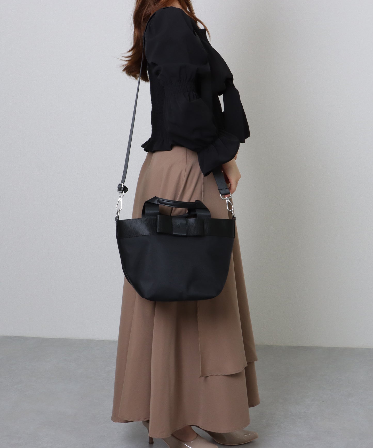 2WAY リボン付き 配色 ランチ トートバッグ