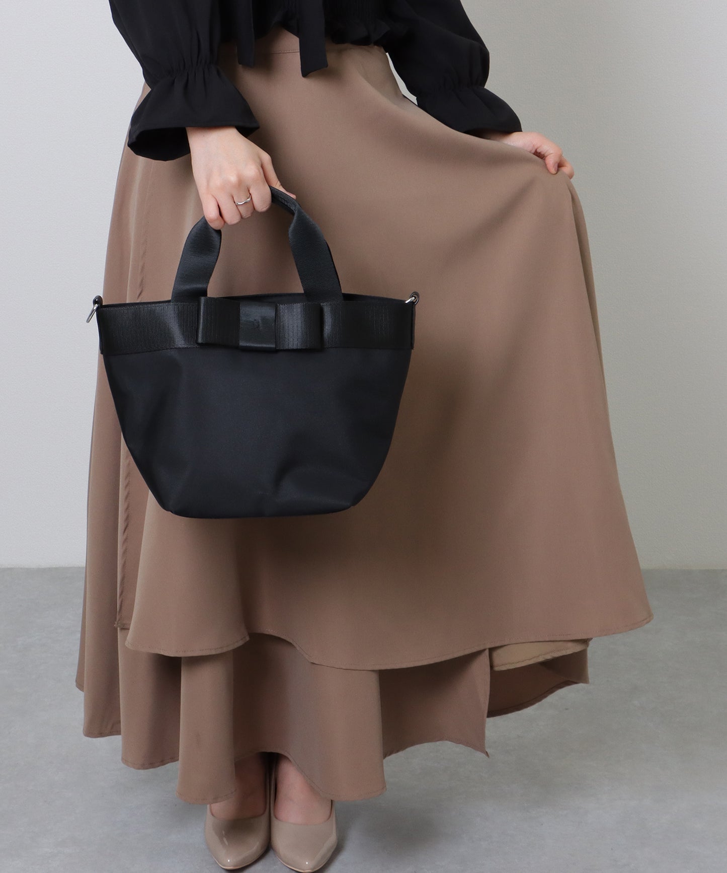 2WAY リボン付き 配色 ランチ トートバッグ