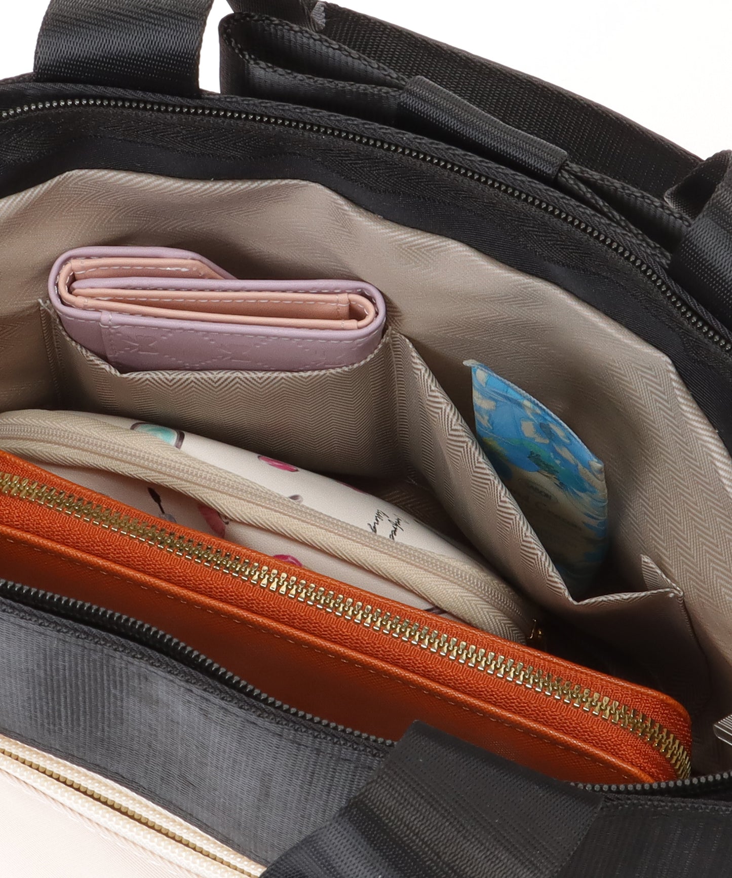 2WAY リボン付き 配色 ランチ トートバッグ