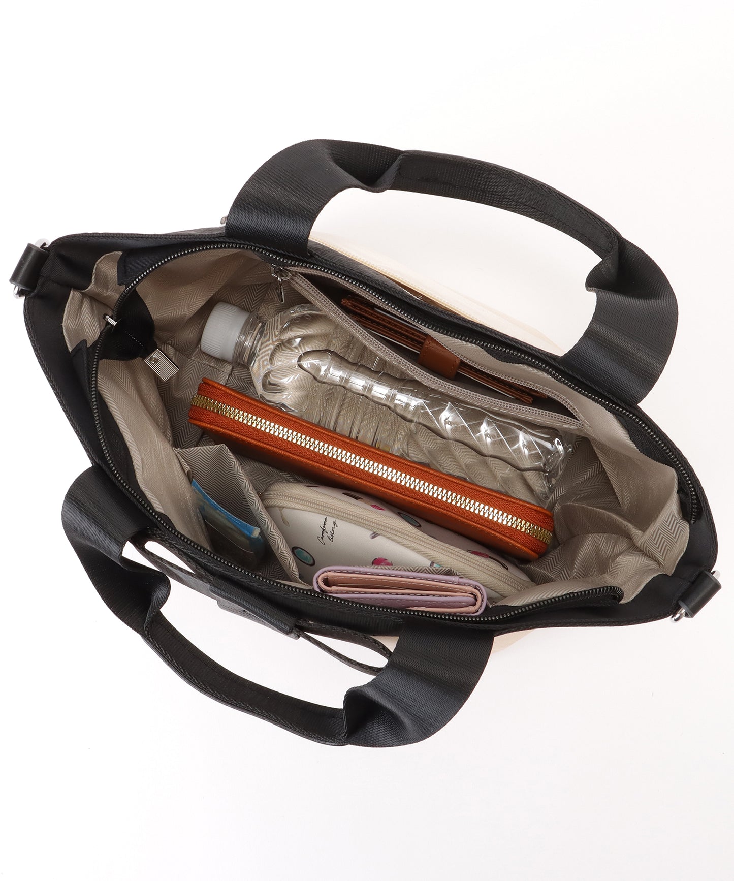 2WAY リボン付き 配色 ランチ トートバッグ