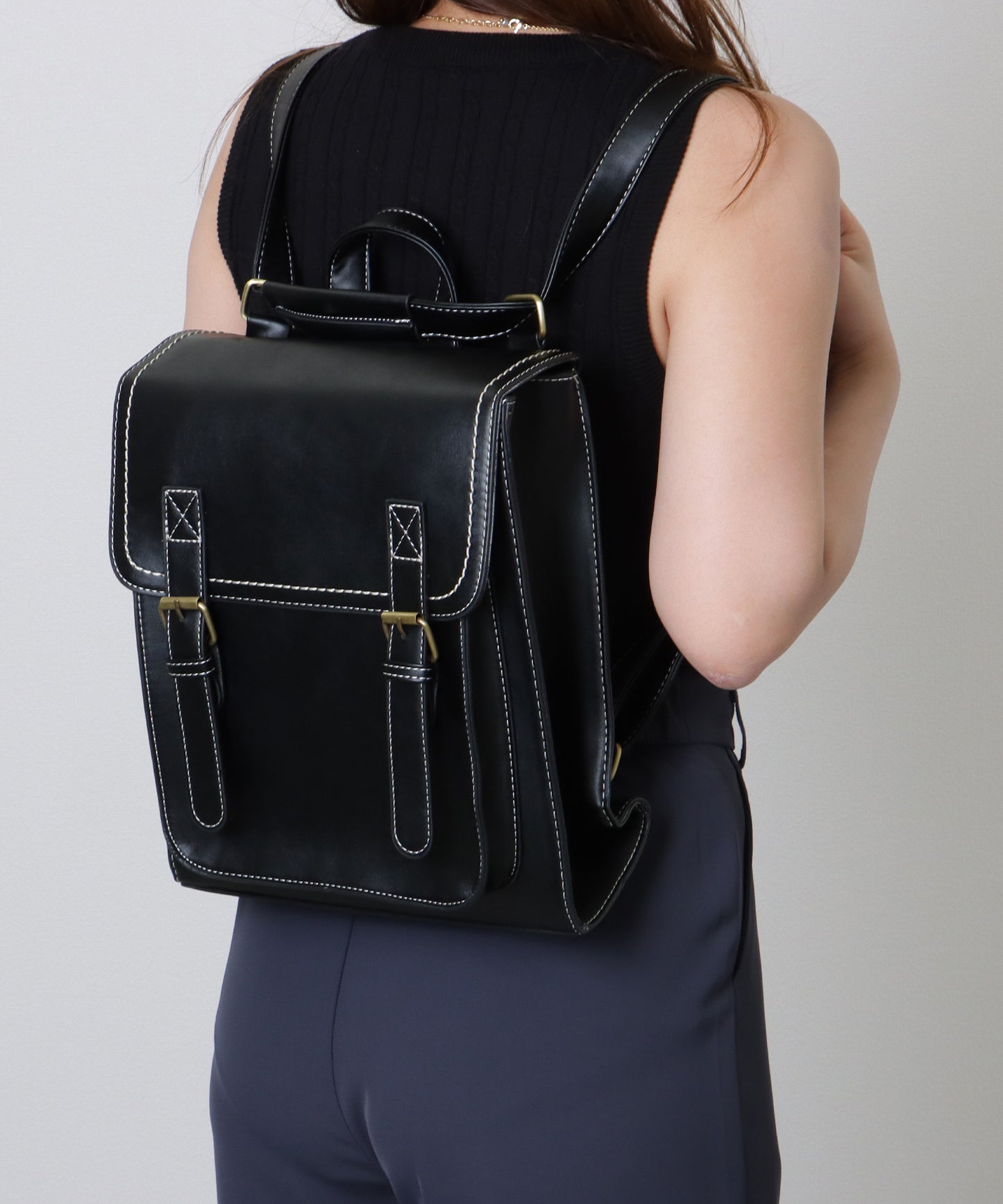 ランドセル風 スクエア ステッチ ショルダーバッグ