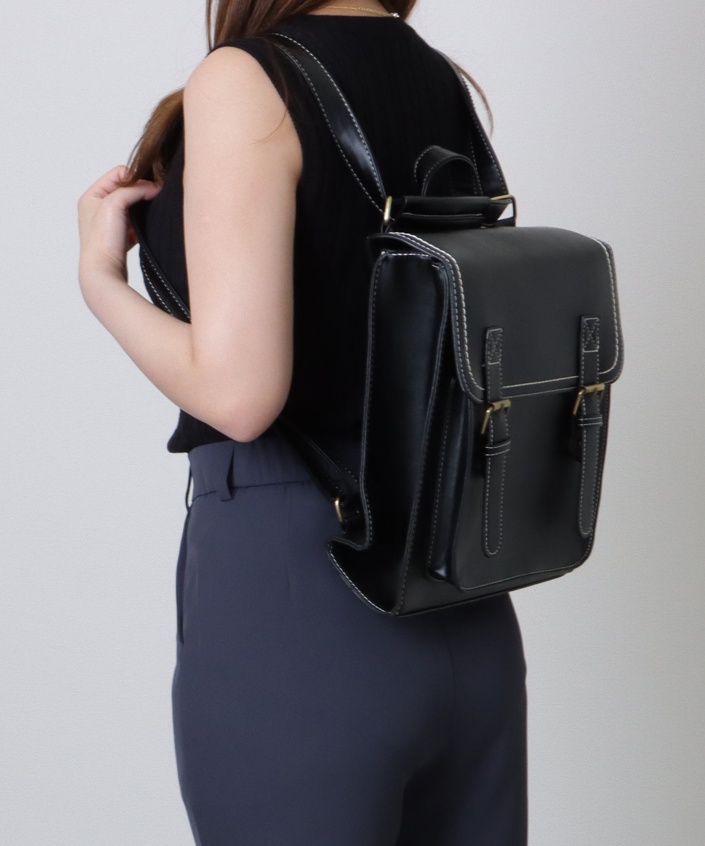 ランドセル風 スクエア ステッチ ショルダーバッグ