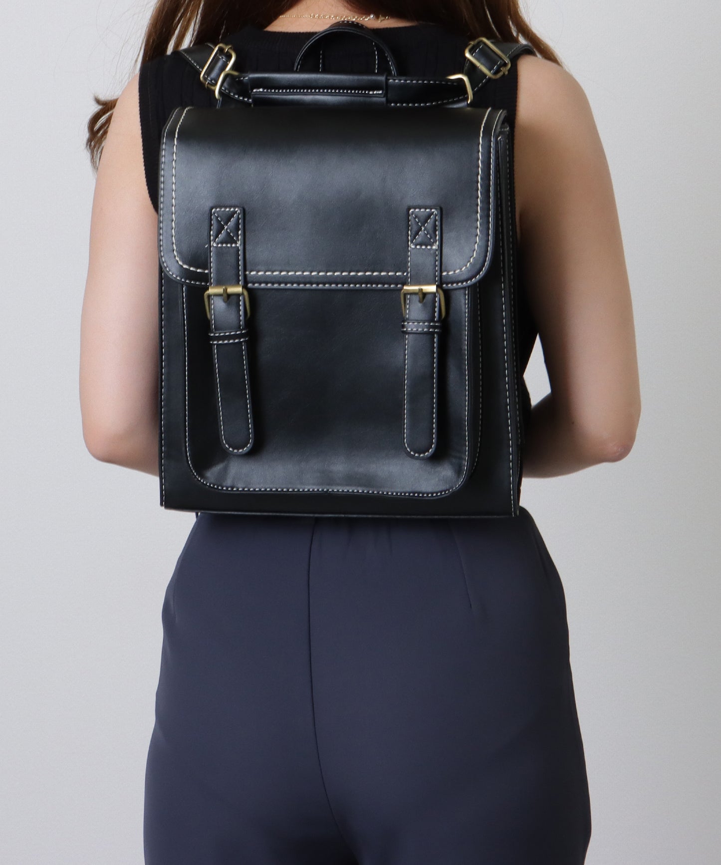 ランドセル風 スクエア ステッチ ショルダーバッグ