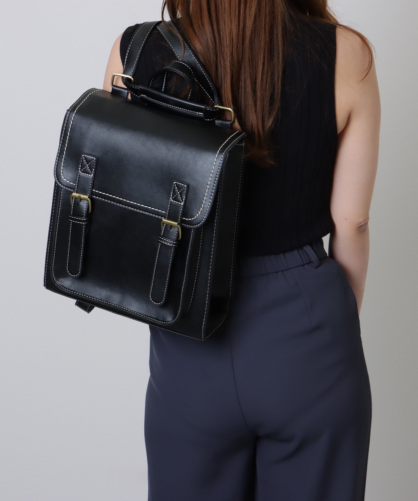 ランドセル風 スクエア ステッチ ショルダーバッグ