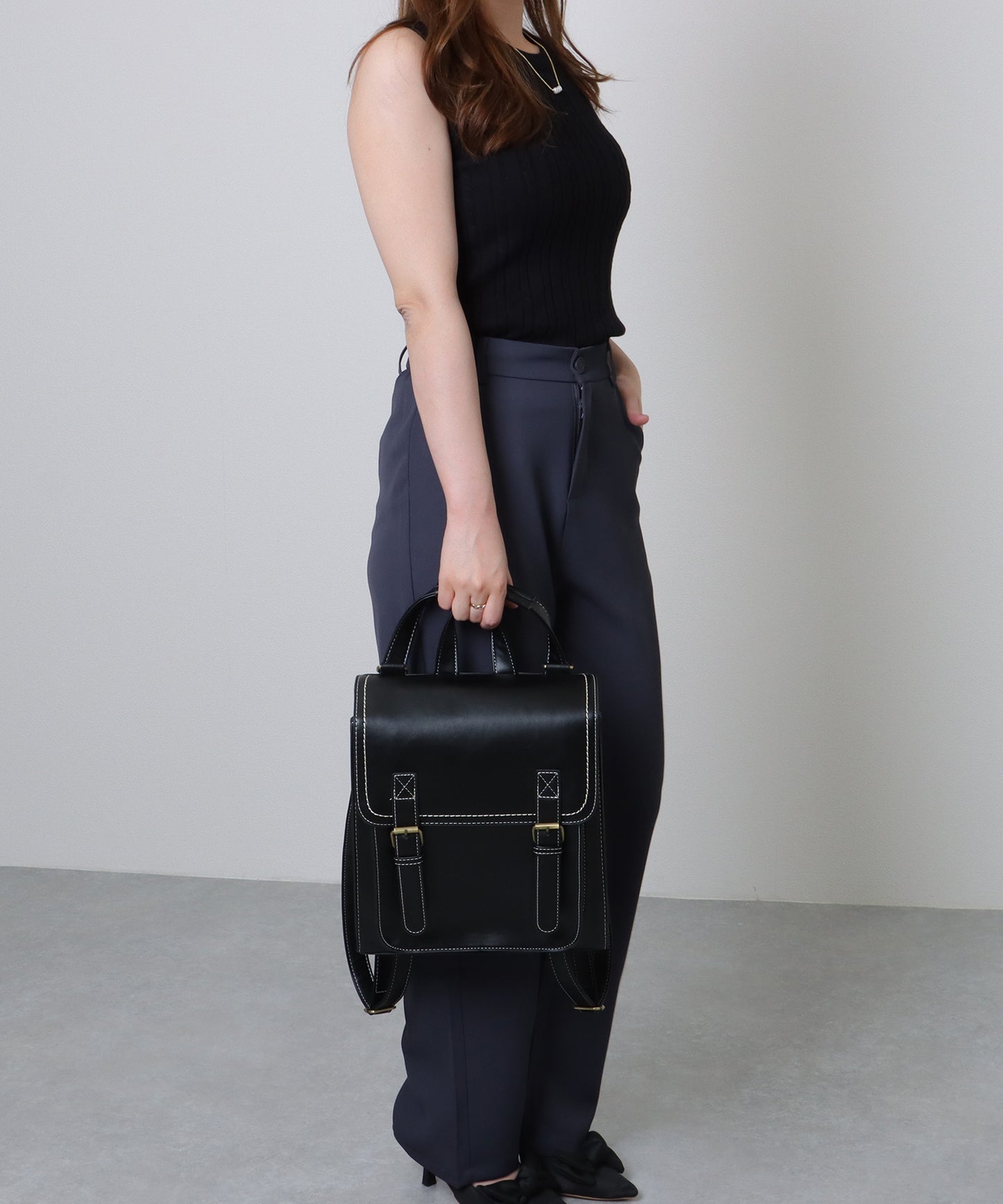 ランドセル風 スクエア ステッチ ショルダーバッグ