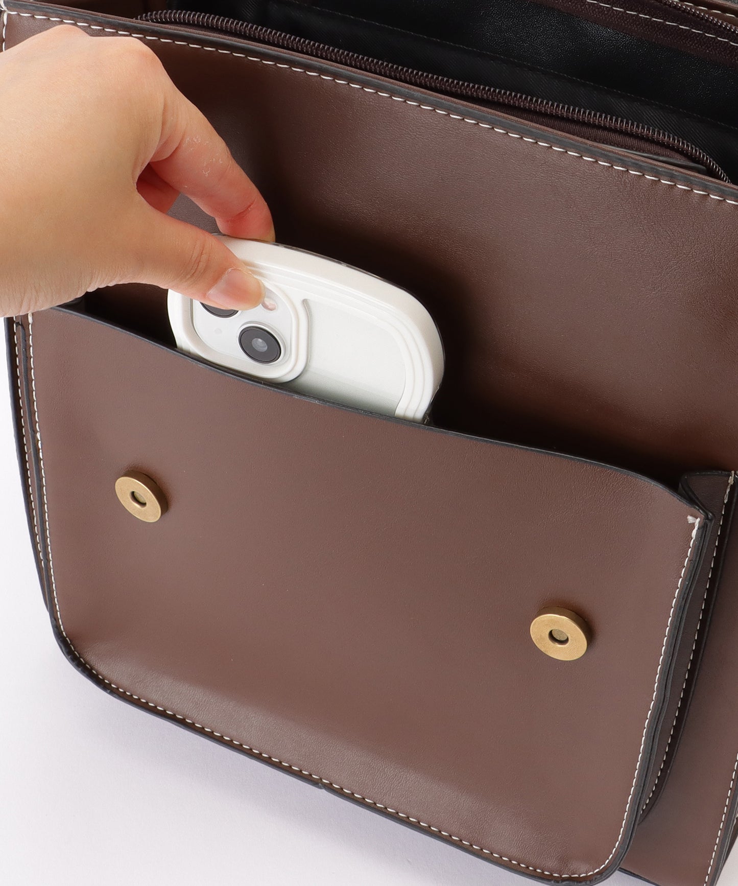 ランドセル風 スクエア ステッチ ショルダーバッグ