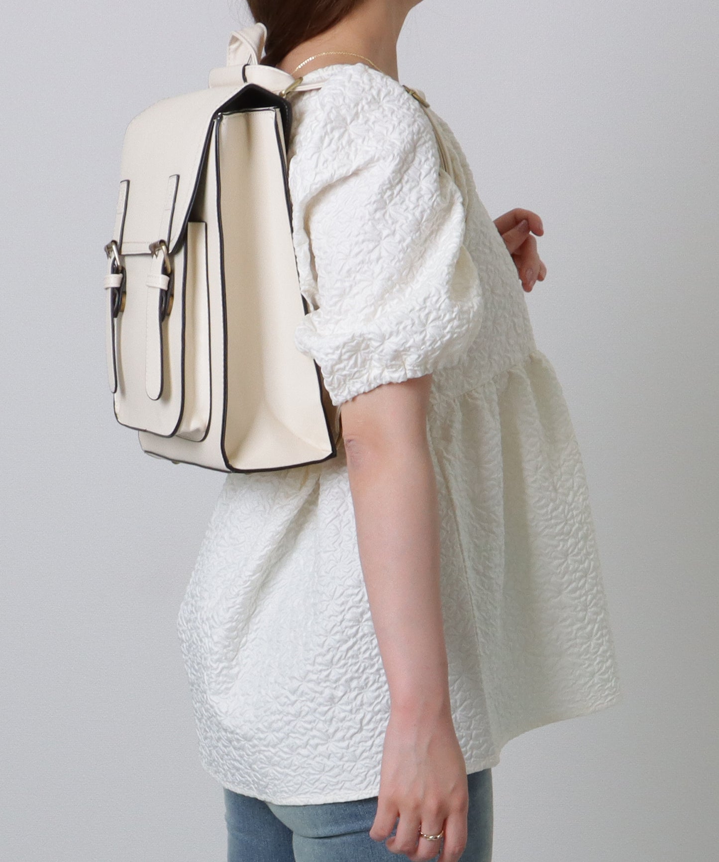 ランドセル風 スクエア ステッチ ショルダーバッグ