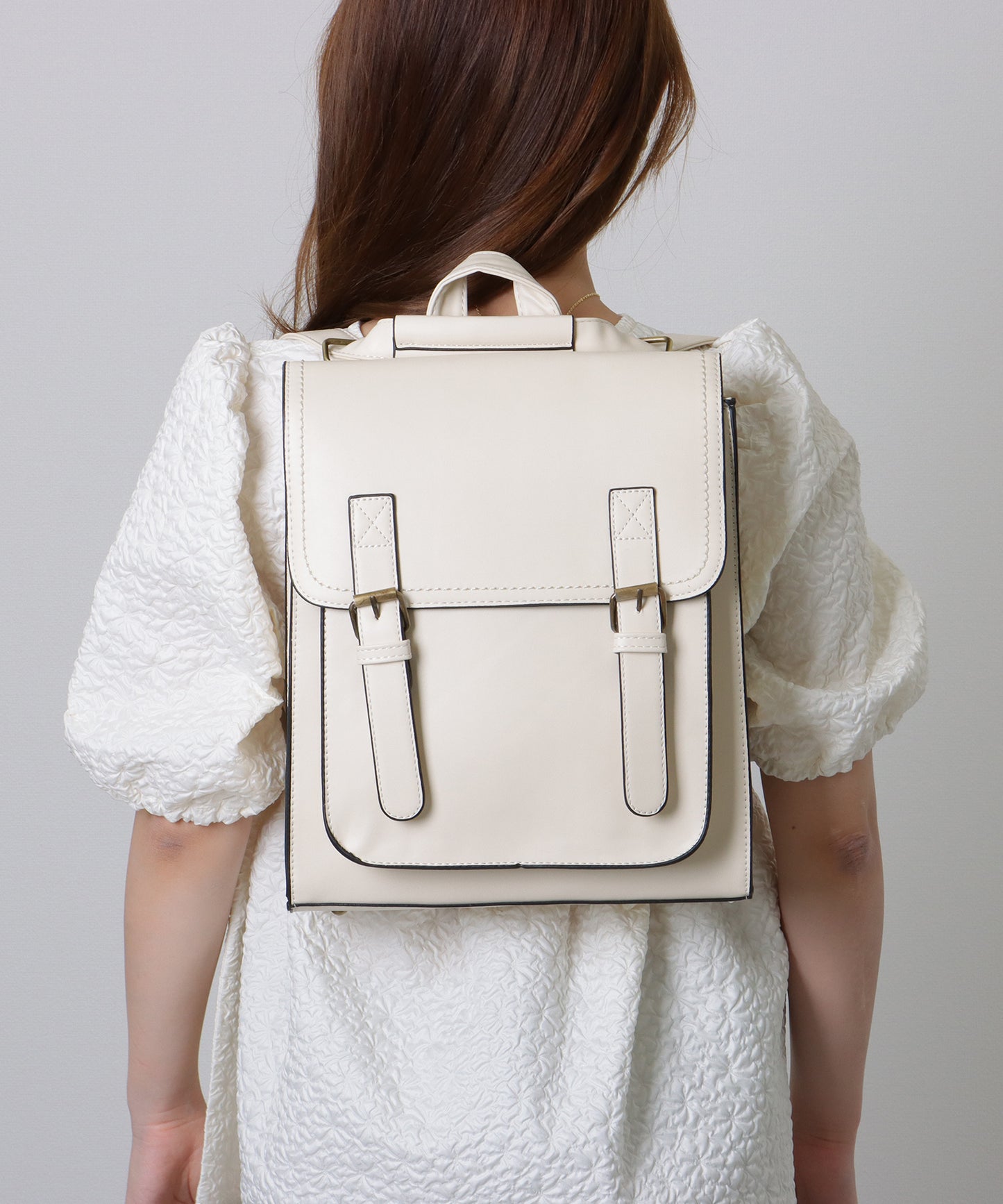 ランドセル風 スクエア ステッチ ショルダーバッグ