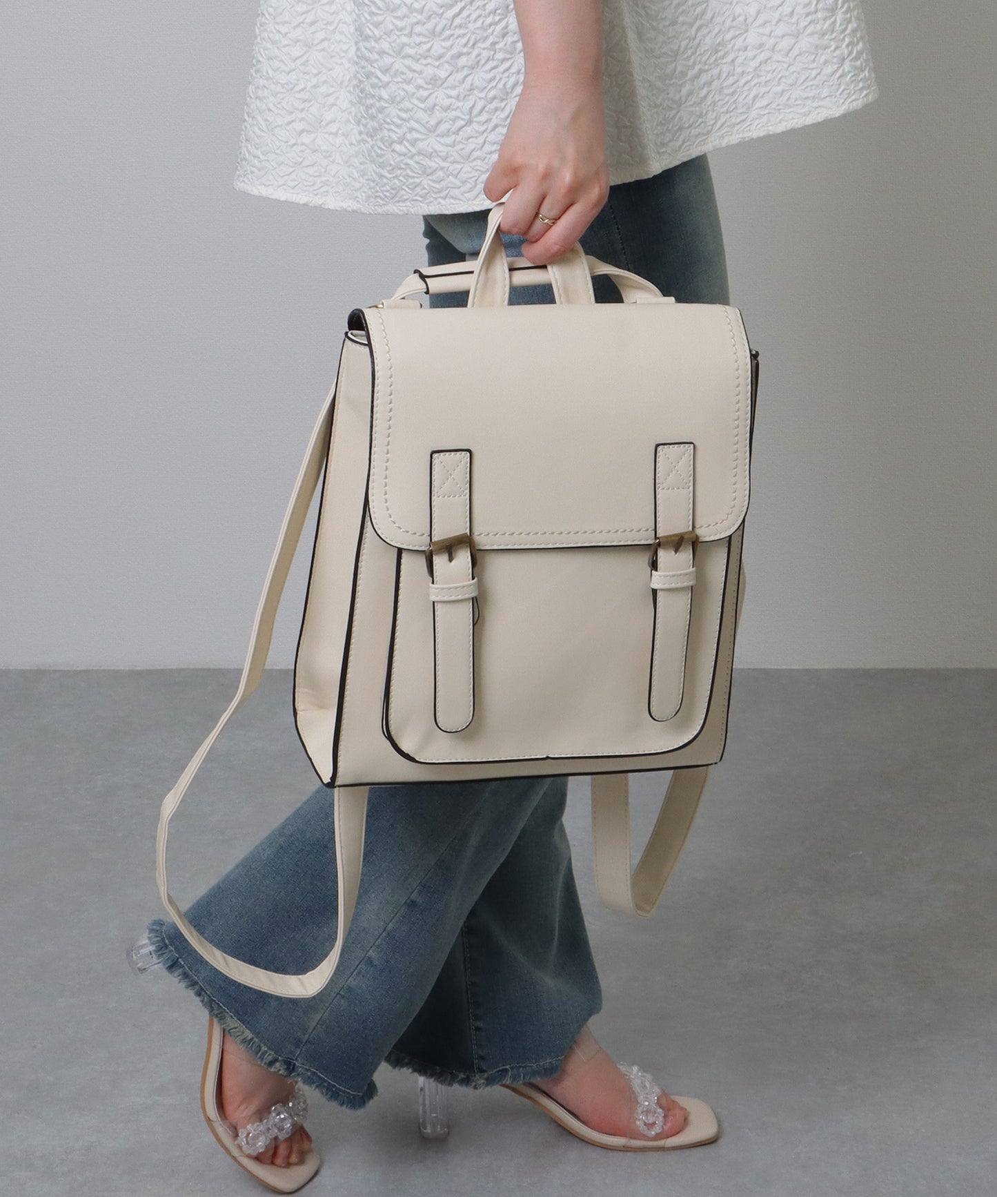 ランドセル風 スクエア ステッチ ショルダーバッグ