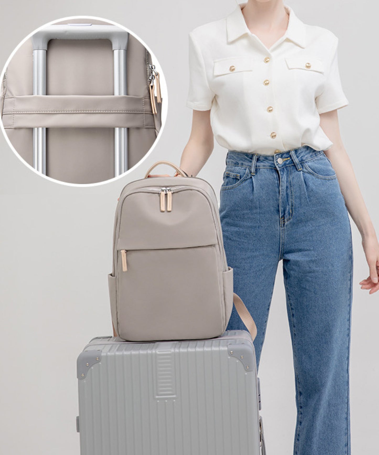 キャリーオン ベルト付き オックスフォード生地 スクエア リュックサック