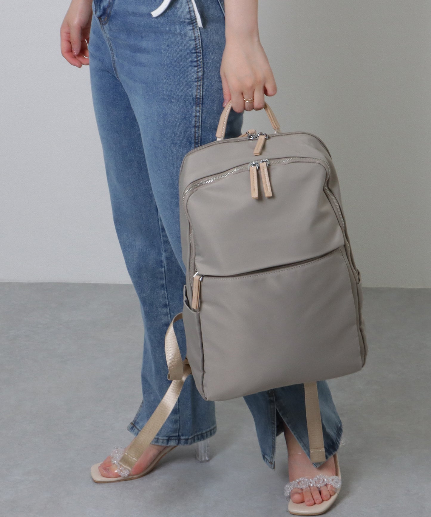 キャリーオン ベルト付き オックスフォード生地 スクエア リュックサック