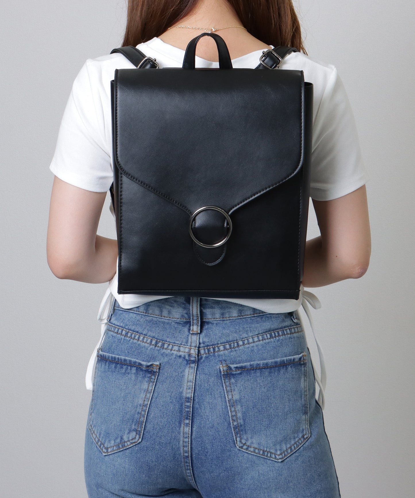 2WAY レザー調 スクエア フラップ バック